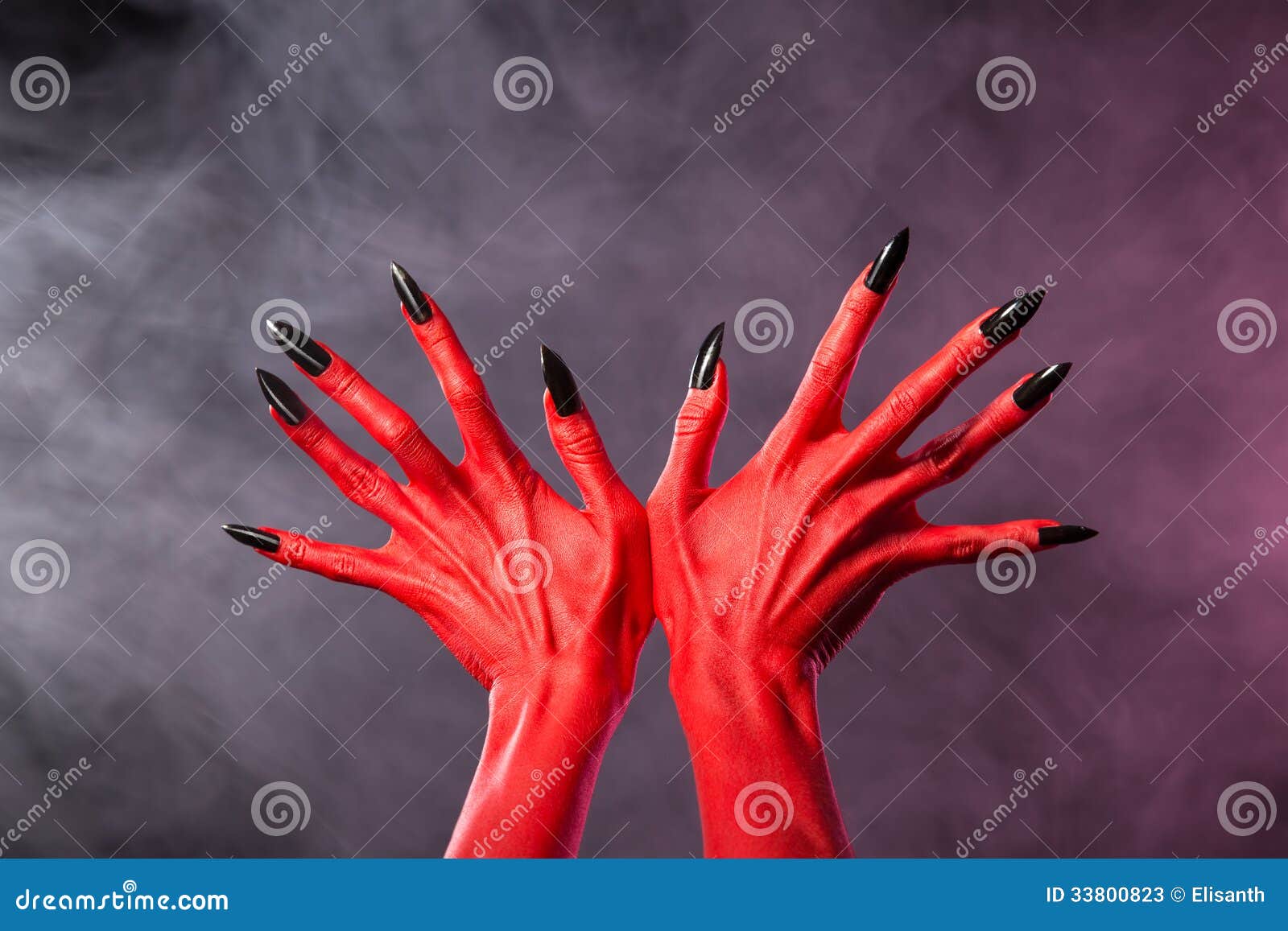 Red Spooky Devil Hands With Black Nails Real Bodyart Stock Photo - Download  Image Now - iStock