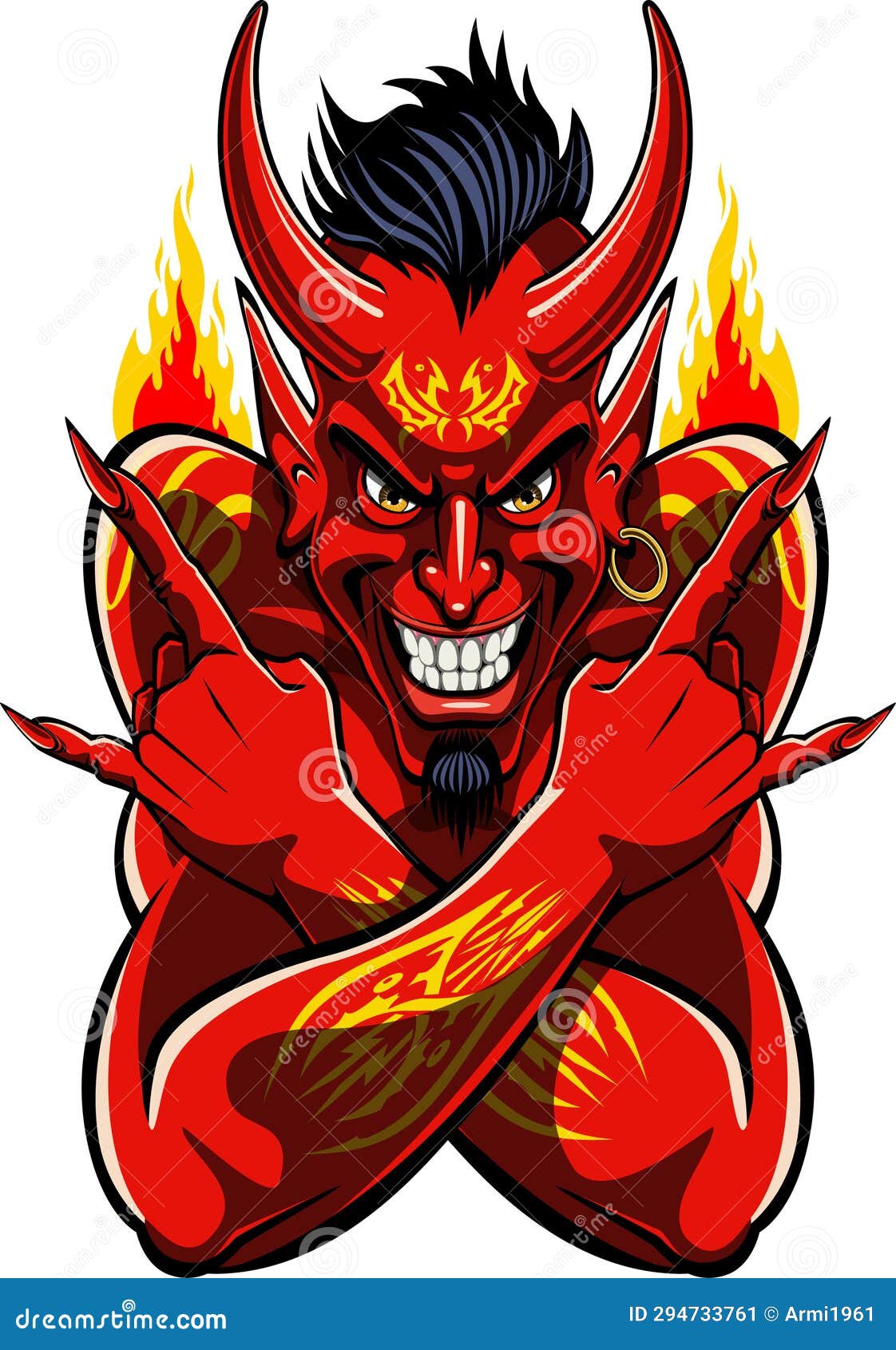 Red Devil Showing Sign of the Horns Hand Gesture Stock Vector Illustration of religion