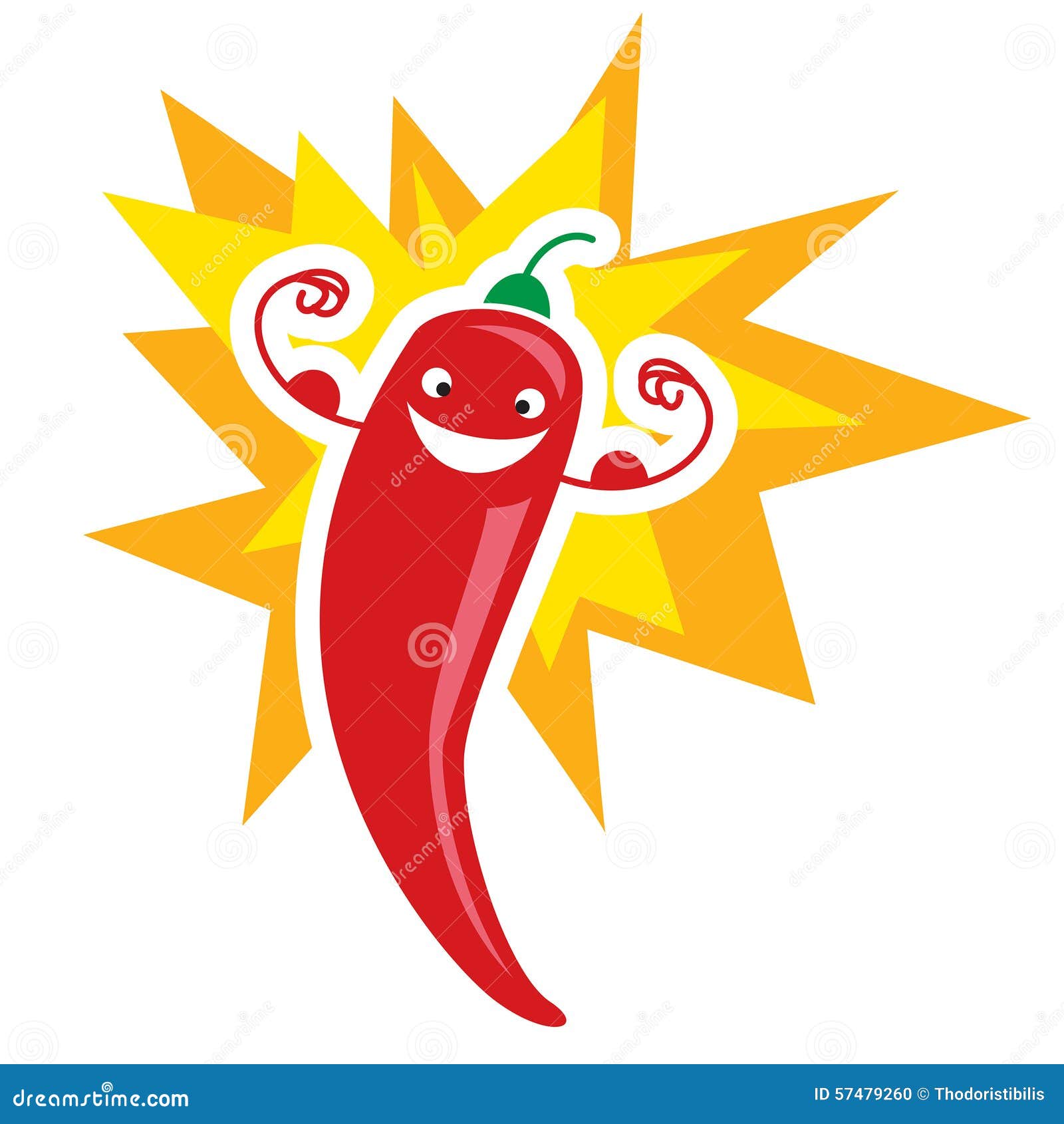 red devious extremely hot cartoon chili pepper character on fire
