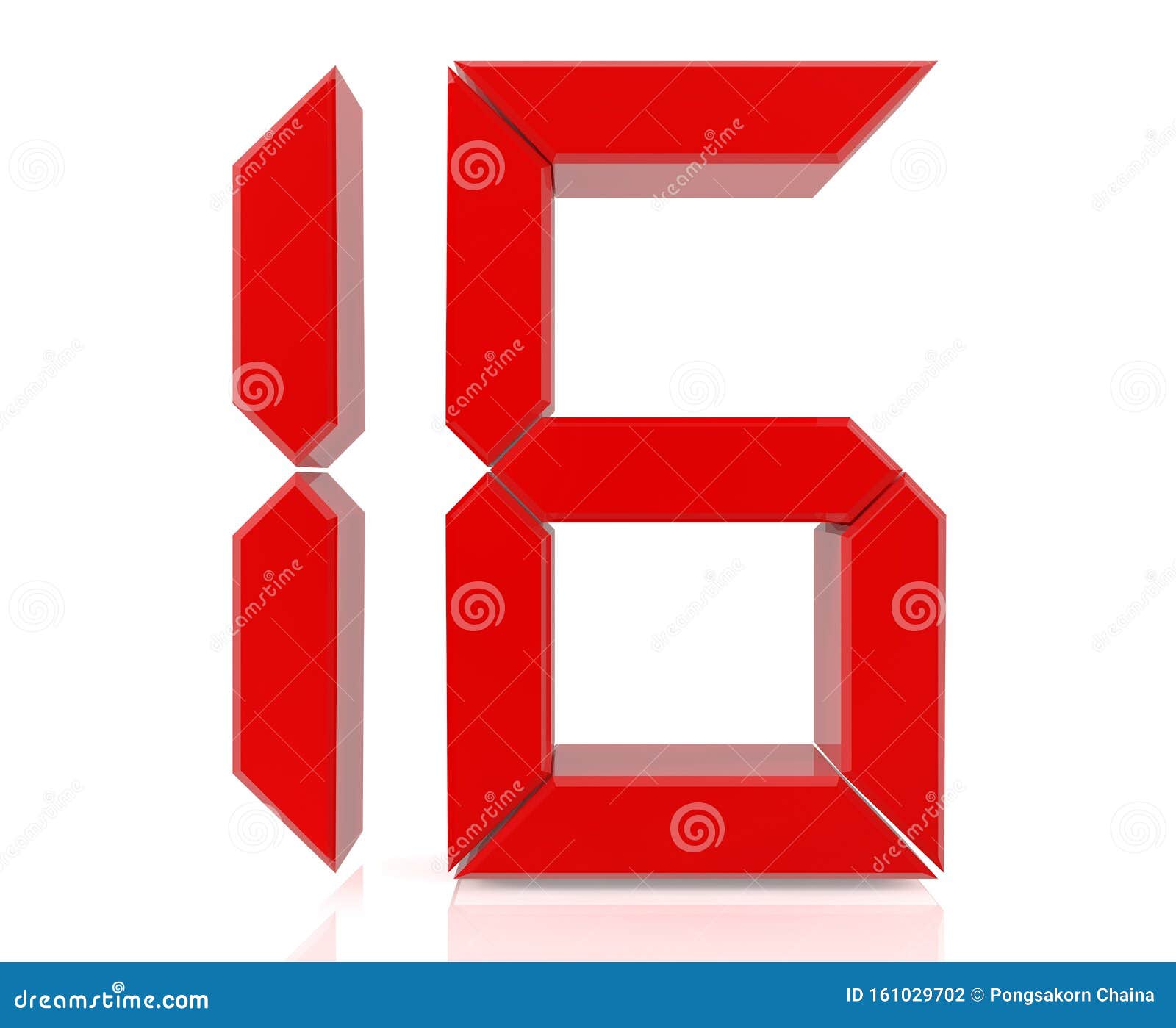 Red Digital Numbers 16 on White Background 3d Rendering Stock
