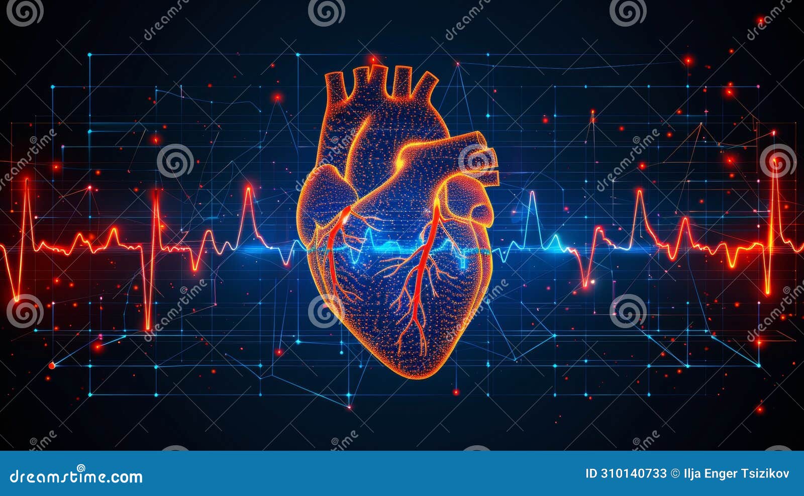 red digital pulse line on abstract heart , black backgroundhealth, cardiology concept.