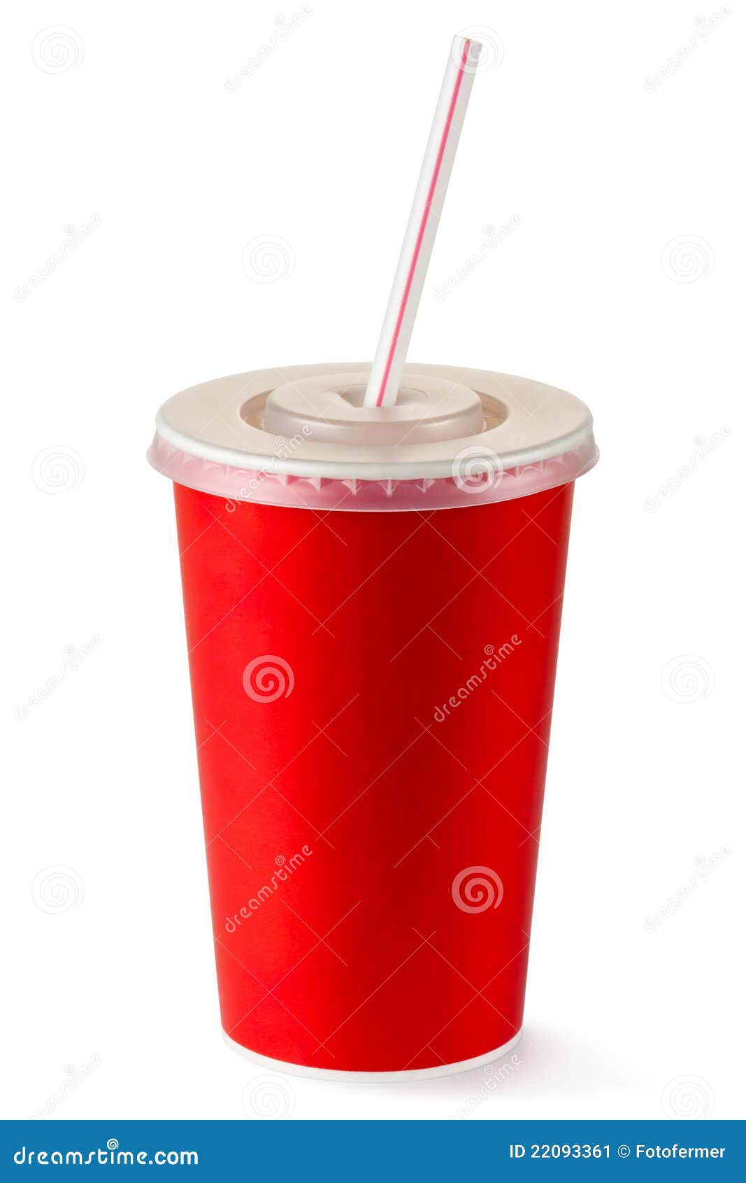 red disposable cup for beverages with straw