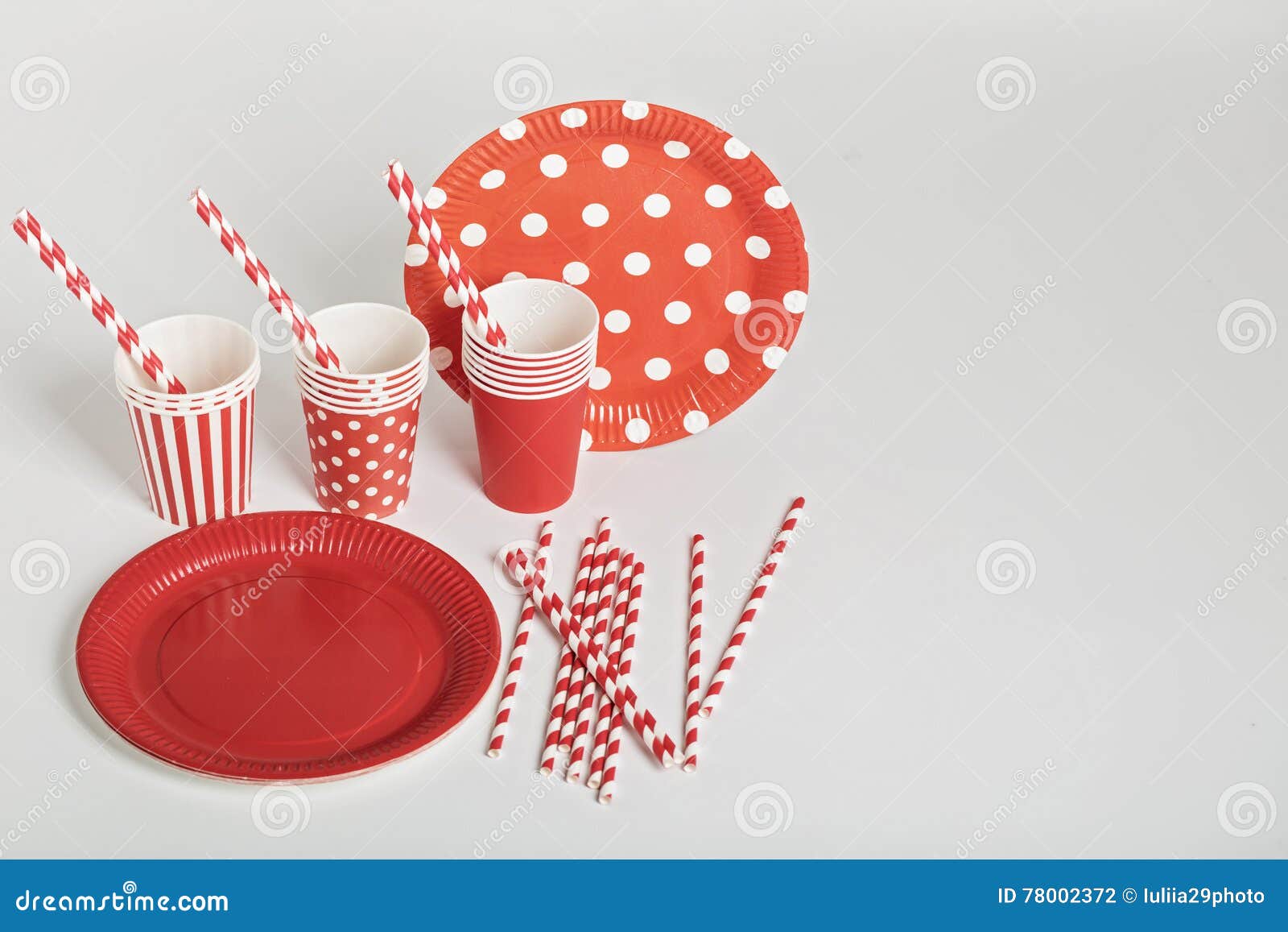 Red Disposable Tableware for Parties and Picnics. Stock Photo Image