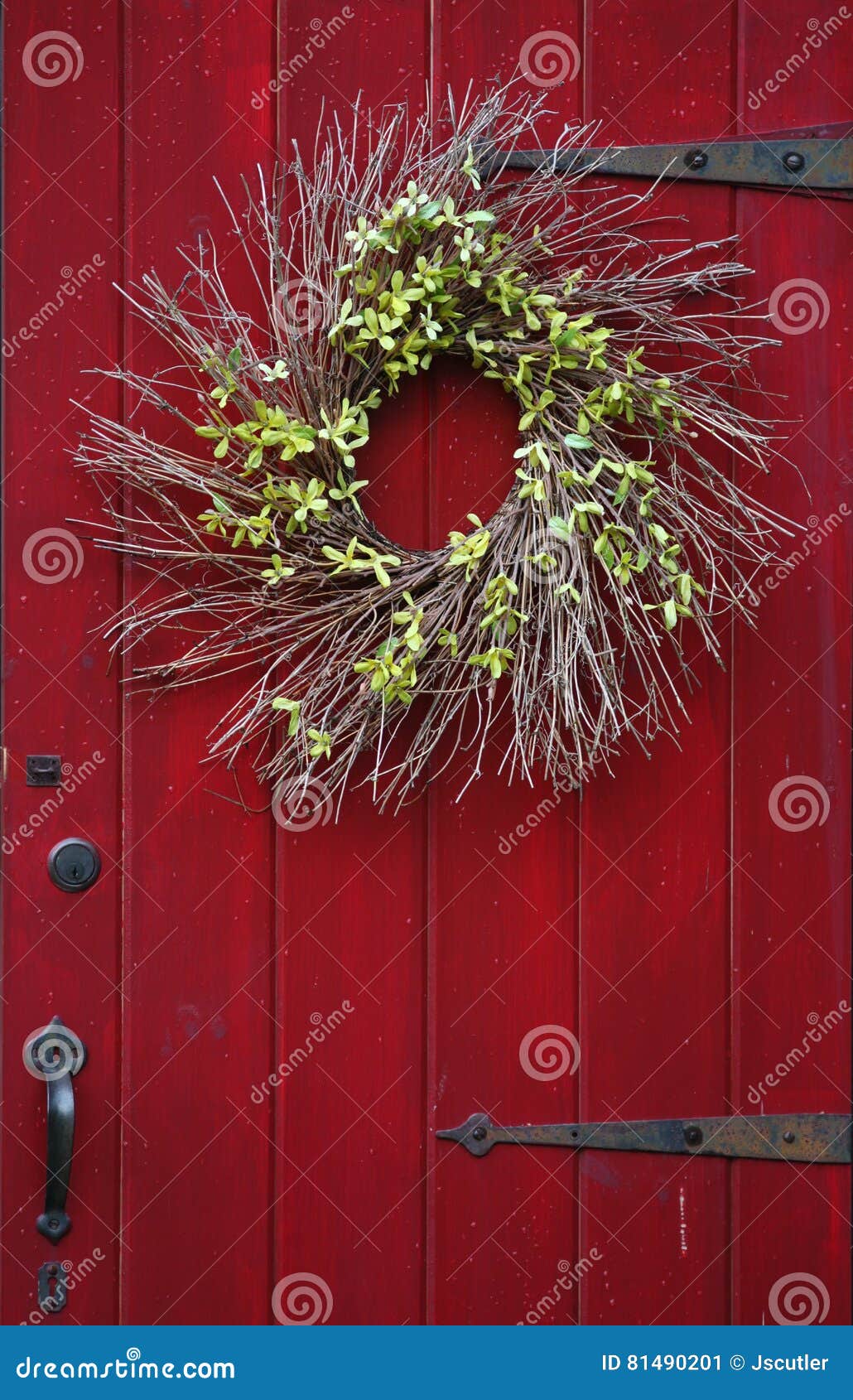 Red door wreath stock image. Image of winter, greetings 81490201