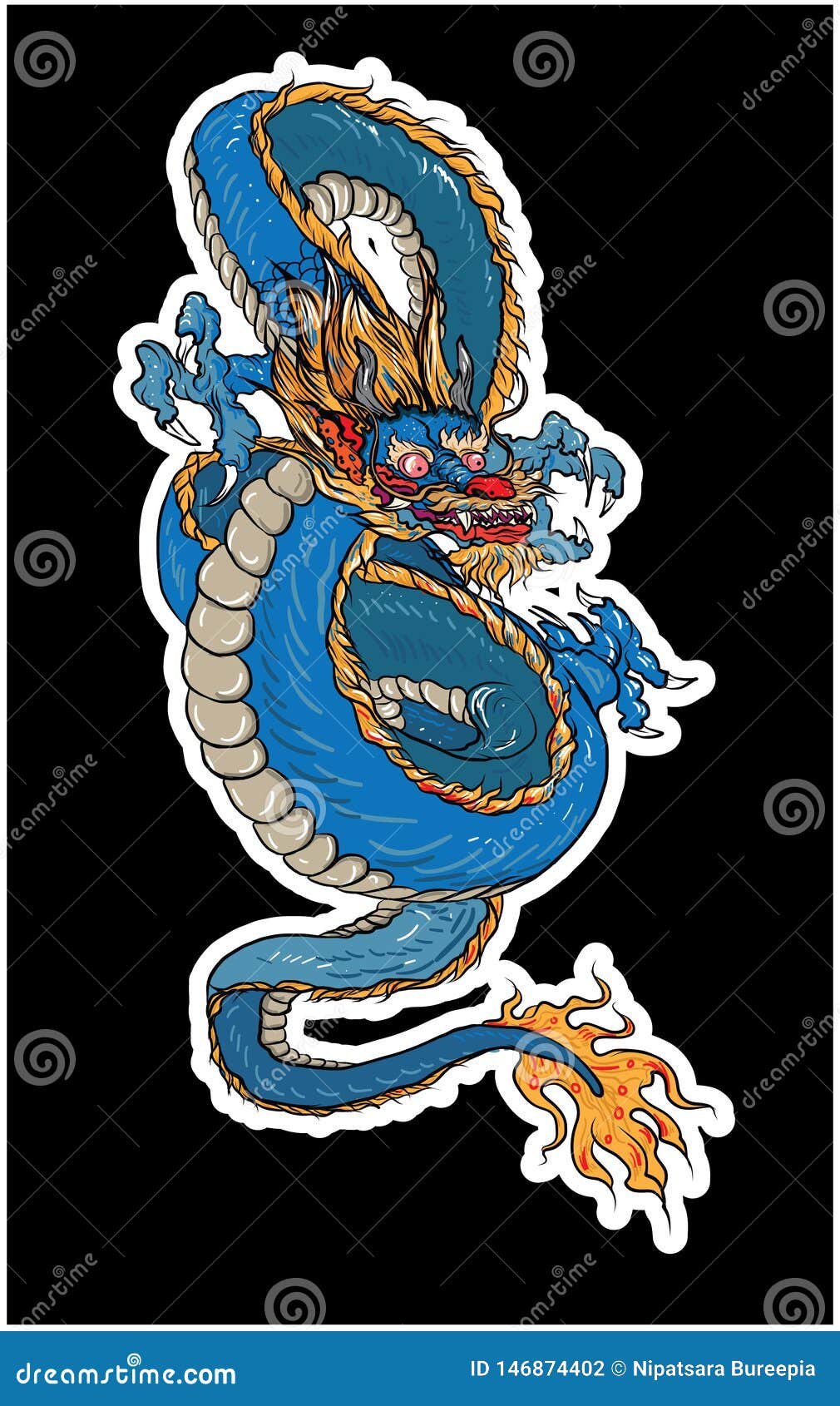 Hand Drawn Silhouette Dragon.Chinese Dragon Tattoo.Black and White Traditional Japanese Dragon.Dragon Coloring Book. Stock Vector - Illustration of doodle, eastern: 146874402