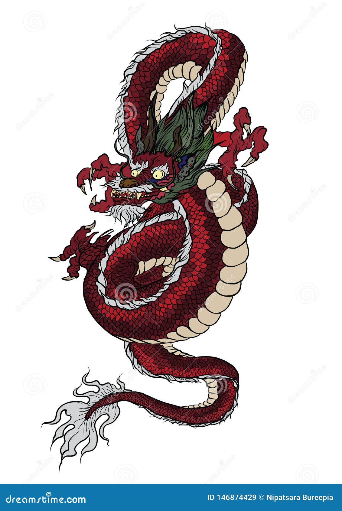 Hand Drawn Chinese Dragon Tattoo Design Stock Vector  Illustration of  head china 95064664