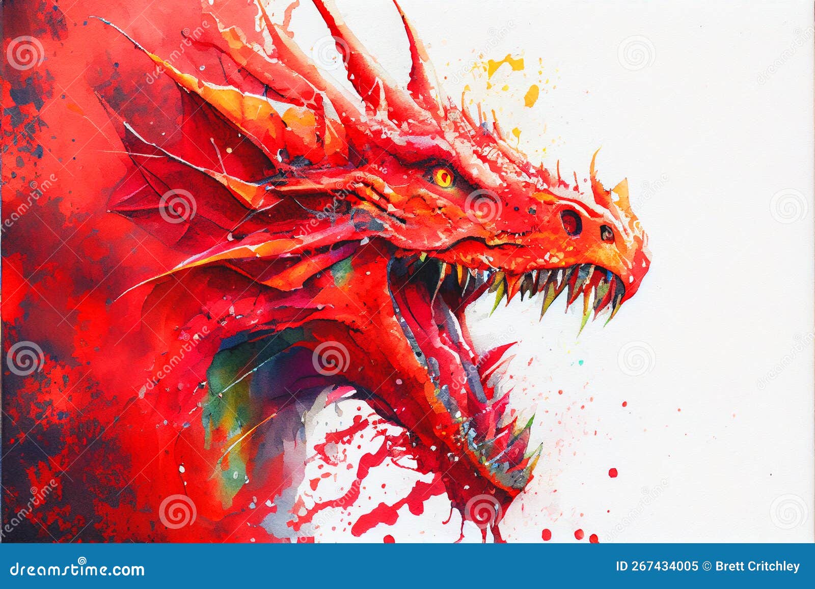 Red Dragon Roaring Head Portrait Illustration - Illustration of pattern, watercolour: 267434005