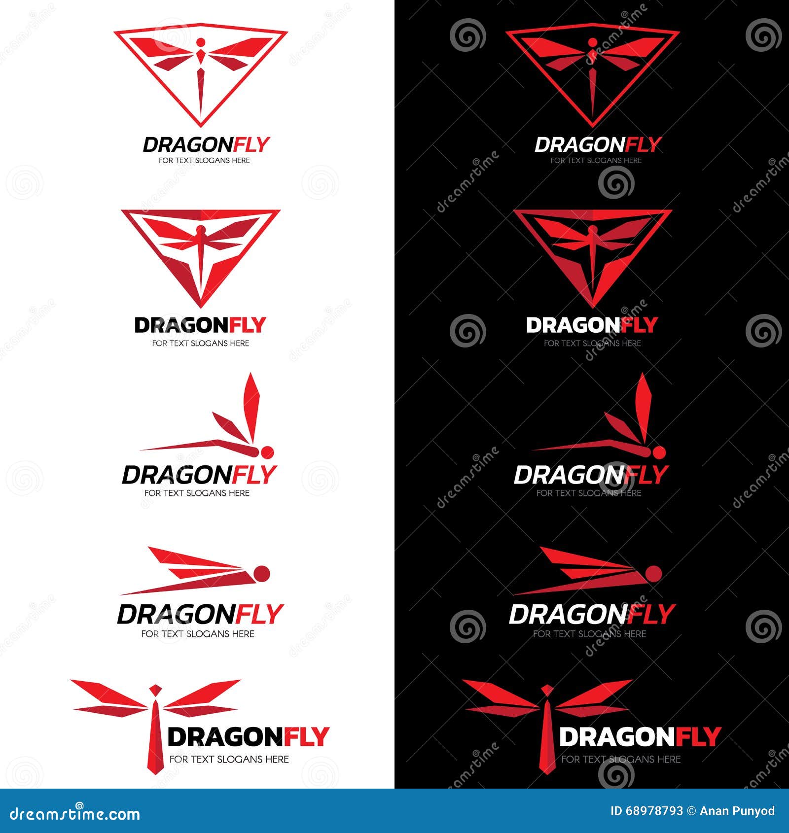Red Dragonfly Logo Vector Set Art Design Stock Vector Illustration of