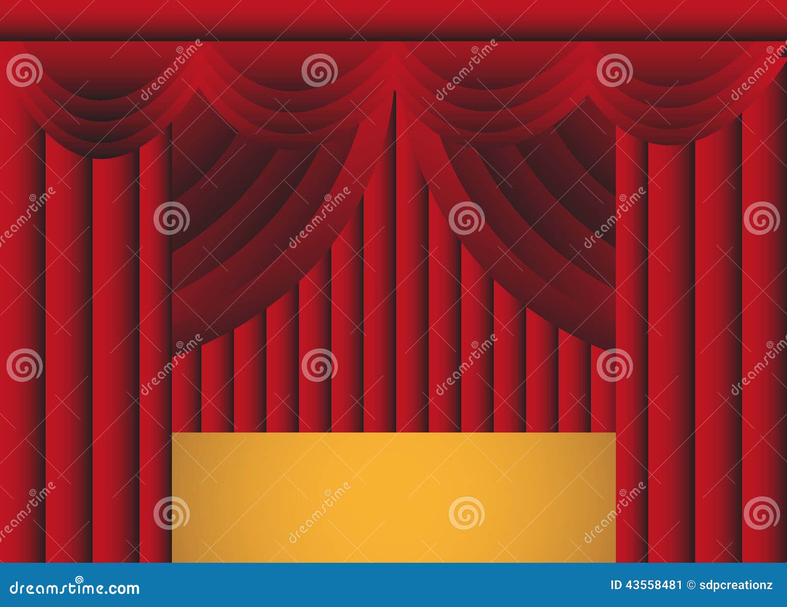 Red Draped Stage Curtain with Stage Stock Vector Illustration of