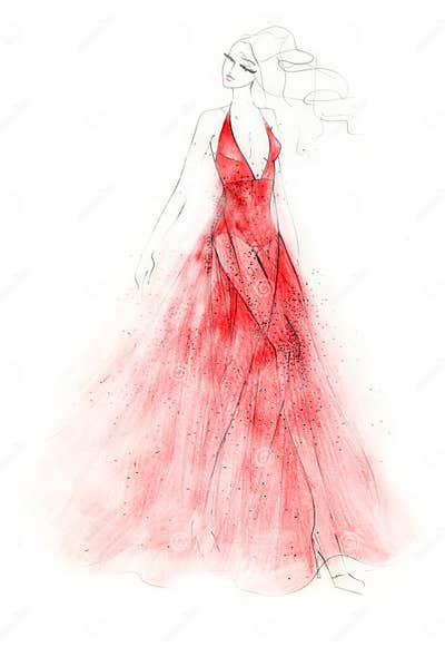 The Red Dress Fashion Illustration Stock Illustration - Illustration of ...