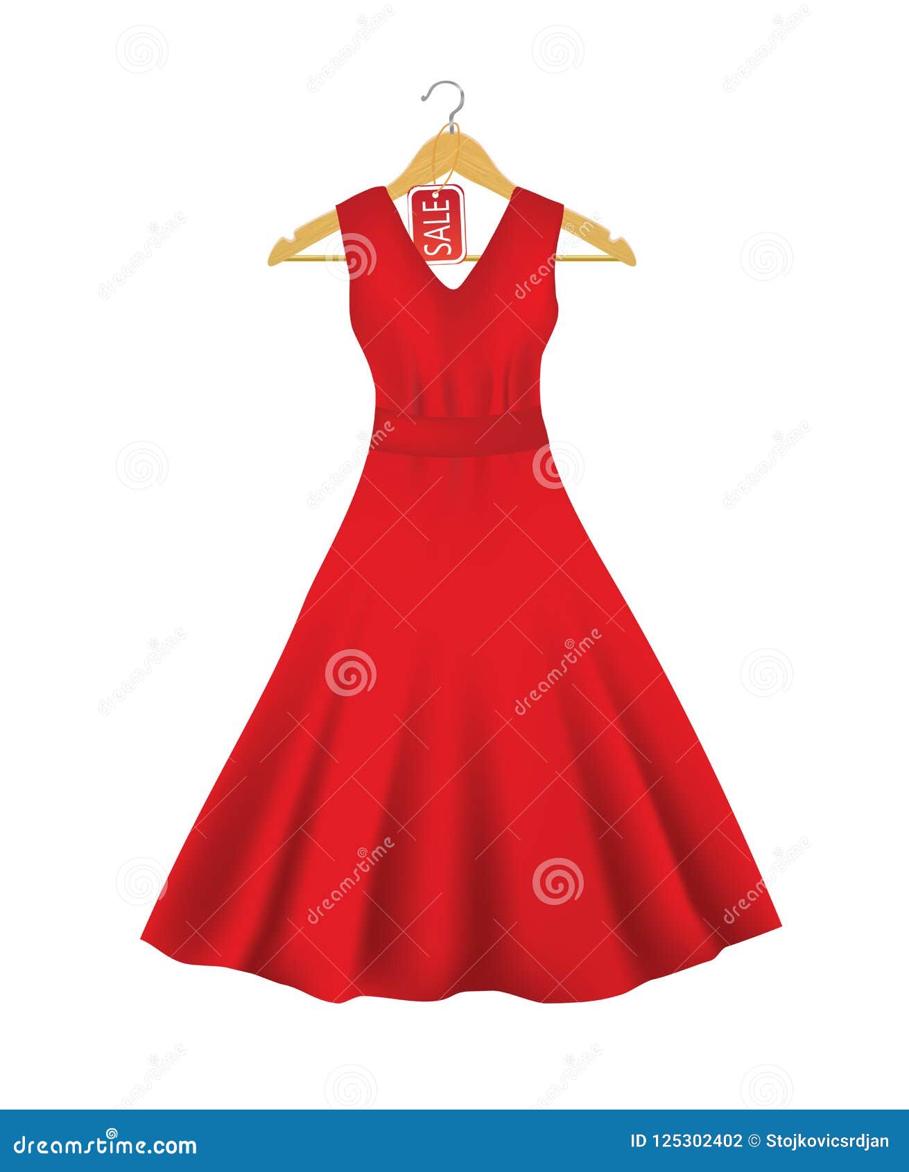 Red Dress on a Hanger with Sale Tag Stock Vector - Illustration of ...