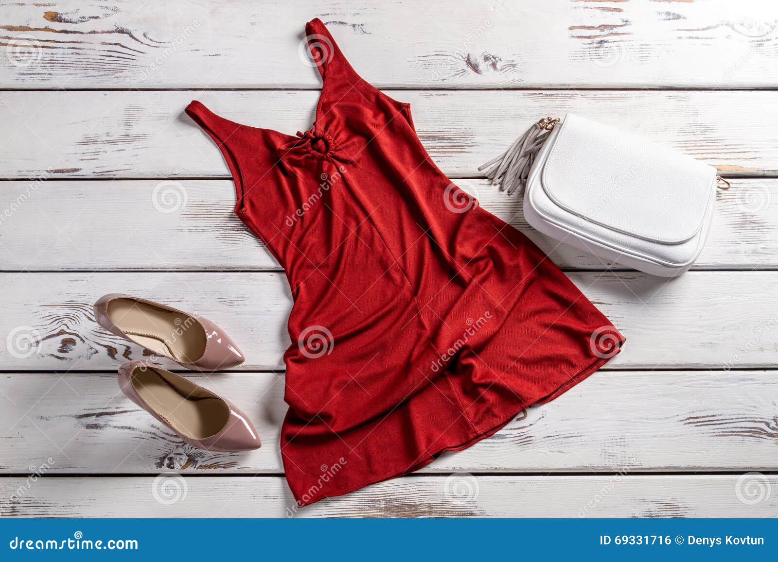 Red dress and heel shoes. stock photo. Image of pattern - 69331716