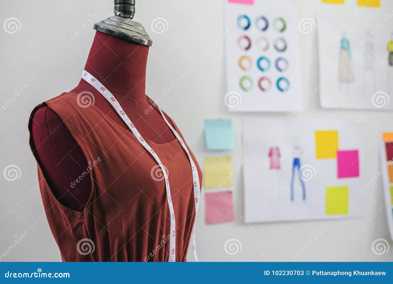 Red Dummy with Measuring Tape in Tailors Studio, Creative Design Stock ...