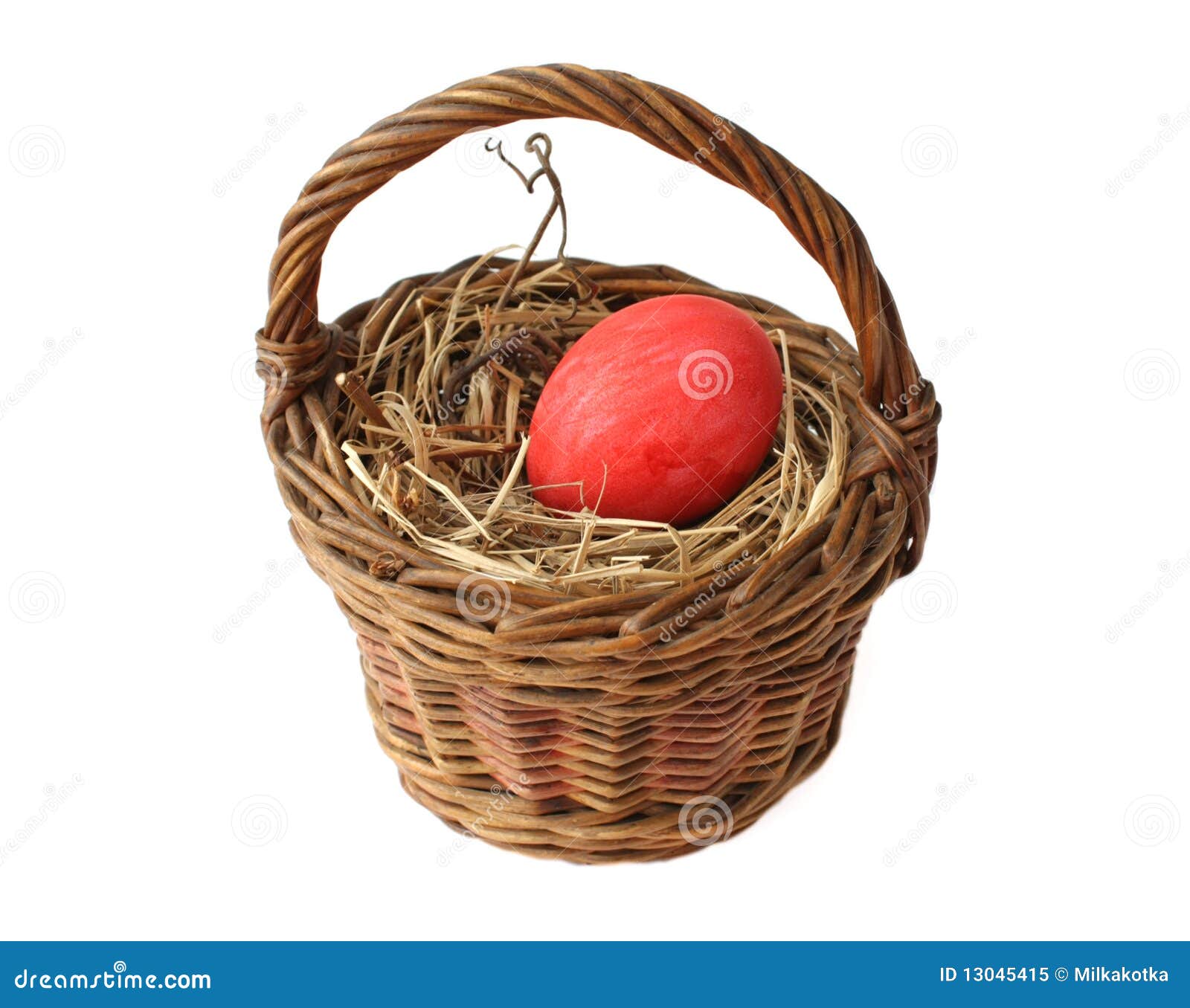 Red Easter Egg in the Basket Stock Image Image of wicker, easter