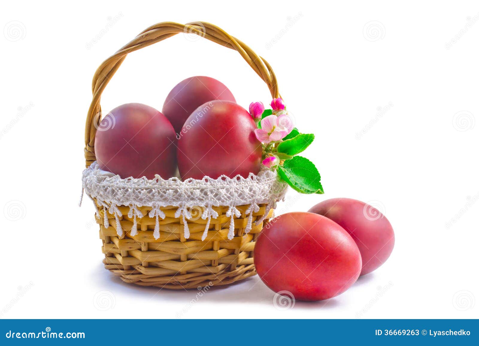 Red Easter Eggs in a Basket on a White Background. Stock Image Image