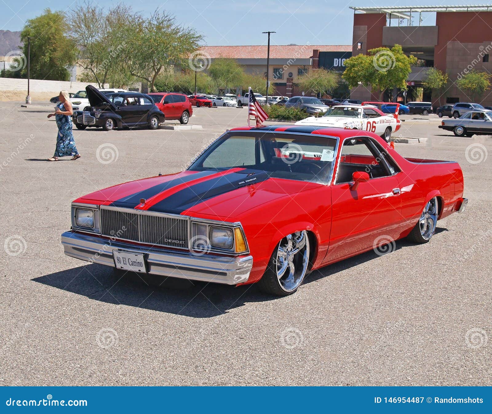 Red 1980 El Camino With Lowered Suspension Editorial