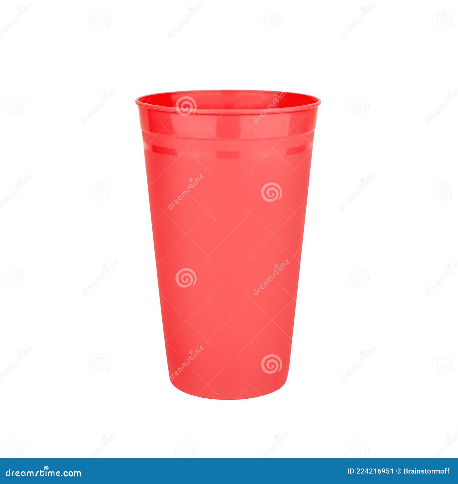 Closeup shot of stacks of red and green plastic cups isolated on a