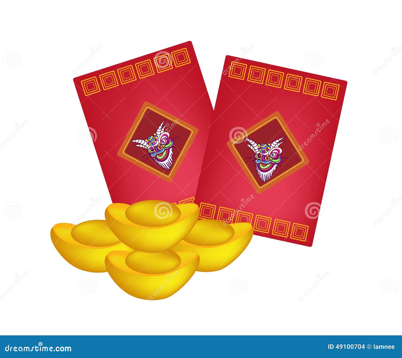 Red Envelopes And Gold Ingots For Chinese New Year Stock Vector - Image