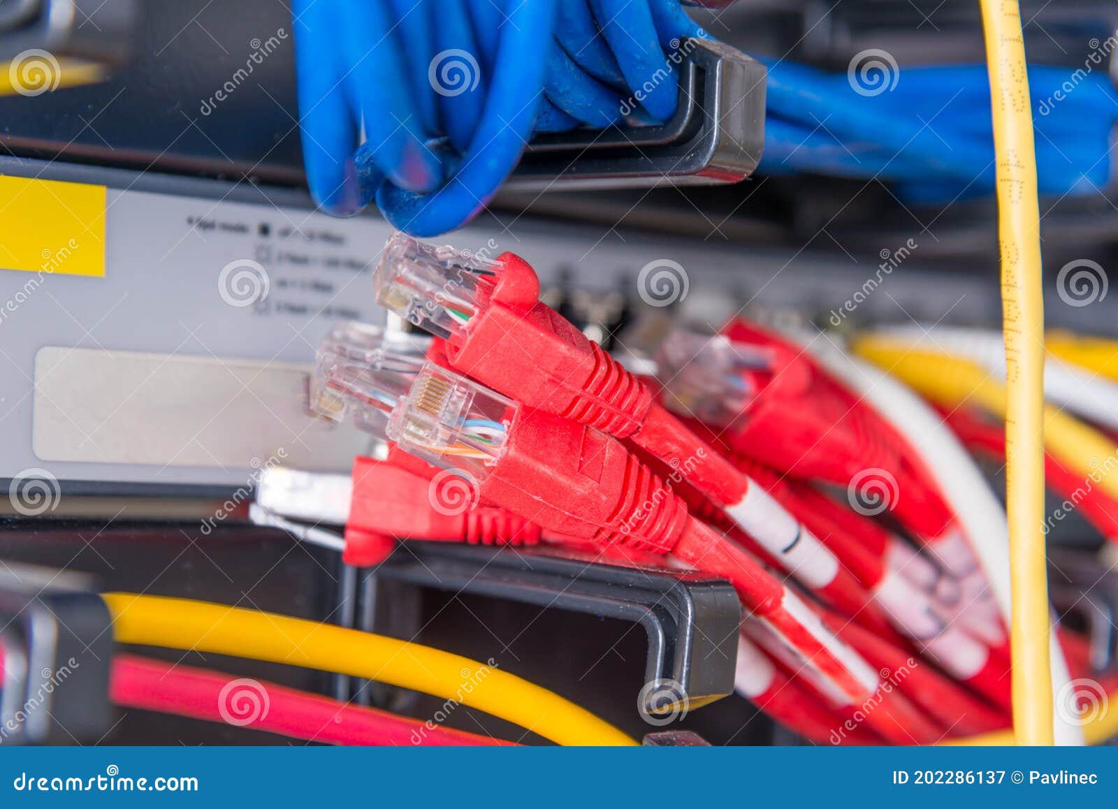 Red Cables Connected To Switch Stock Image Image of computer