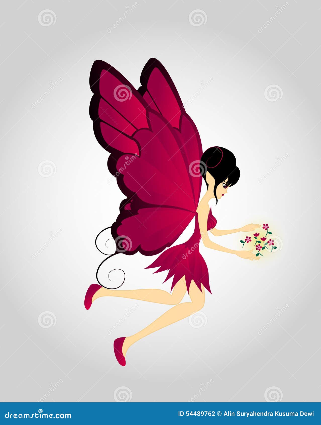 Red Fairy Fly with Flowers stock vector. Illustration of magical 54489762