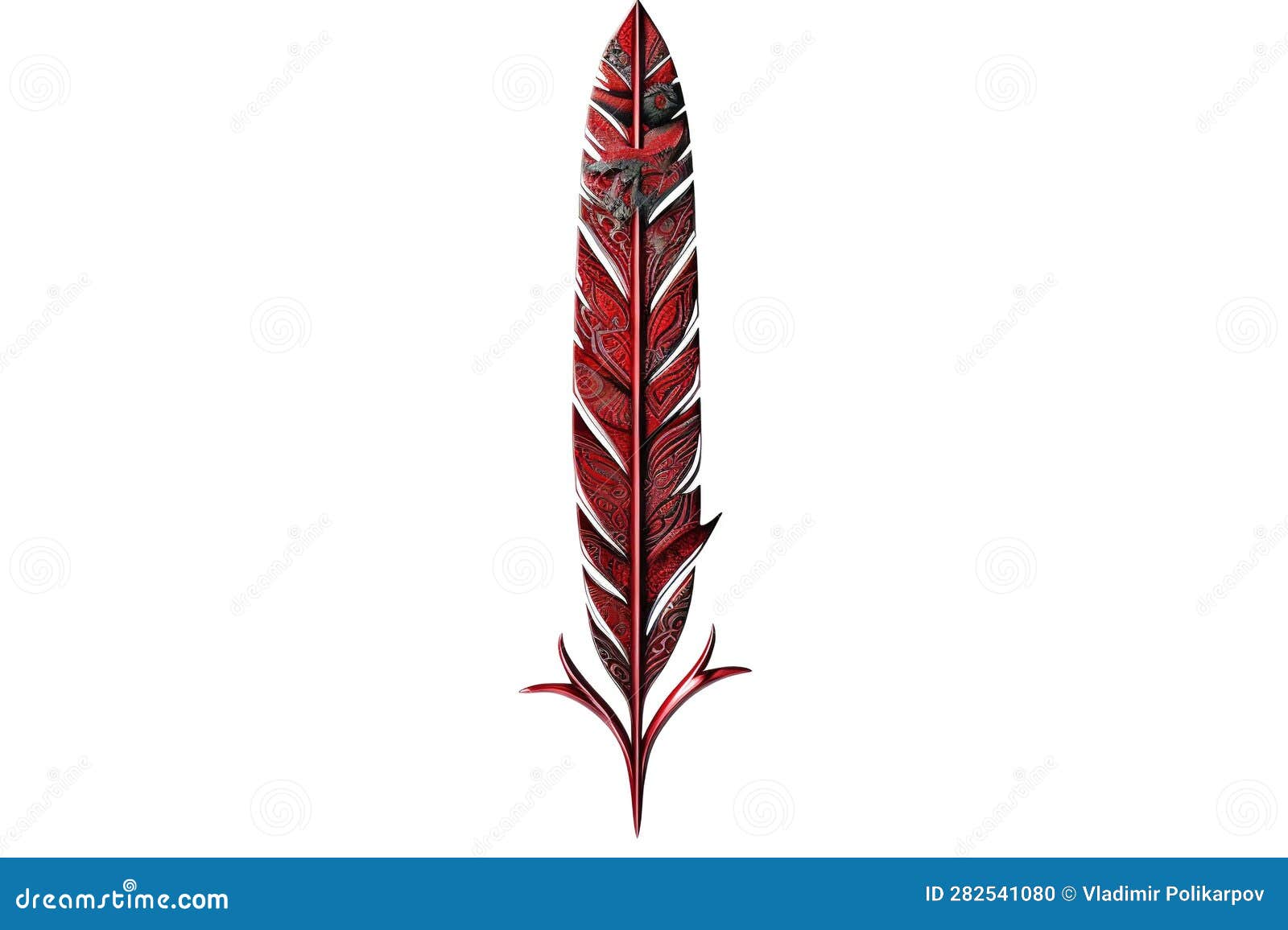 Red Feather Isolated on White. Generated by AI Stock Illustration