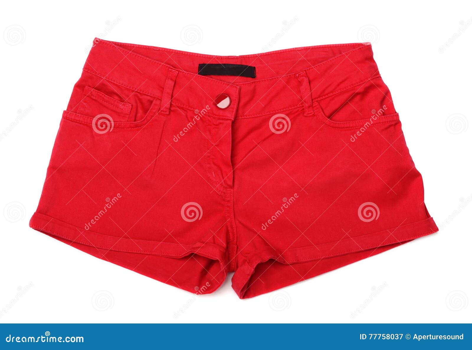 Red female denim shorts stock image. Image of jeans, button 77758037