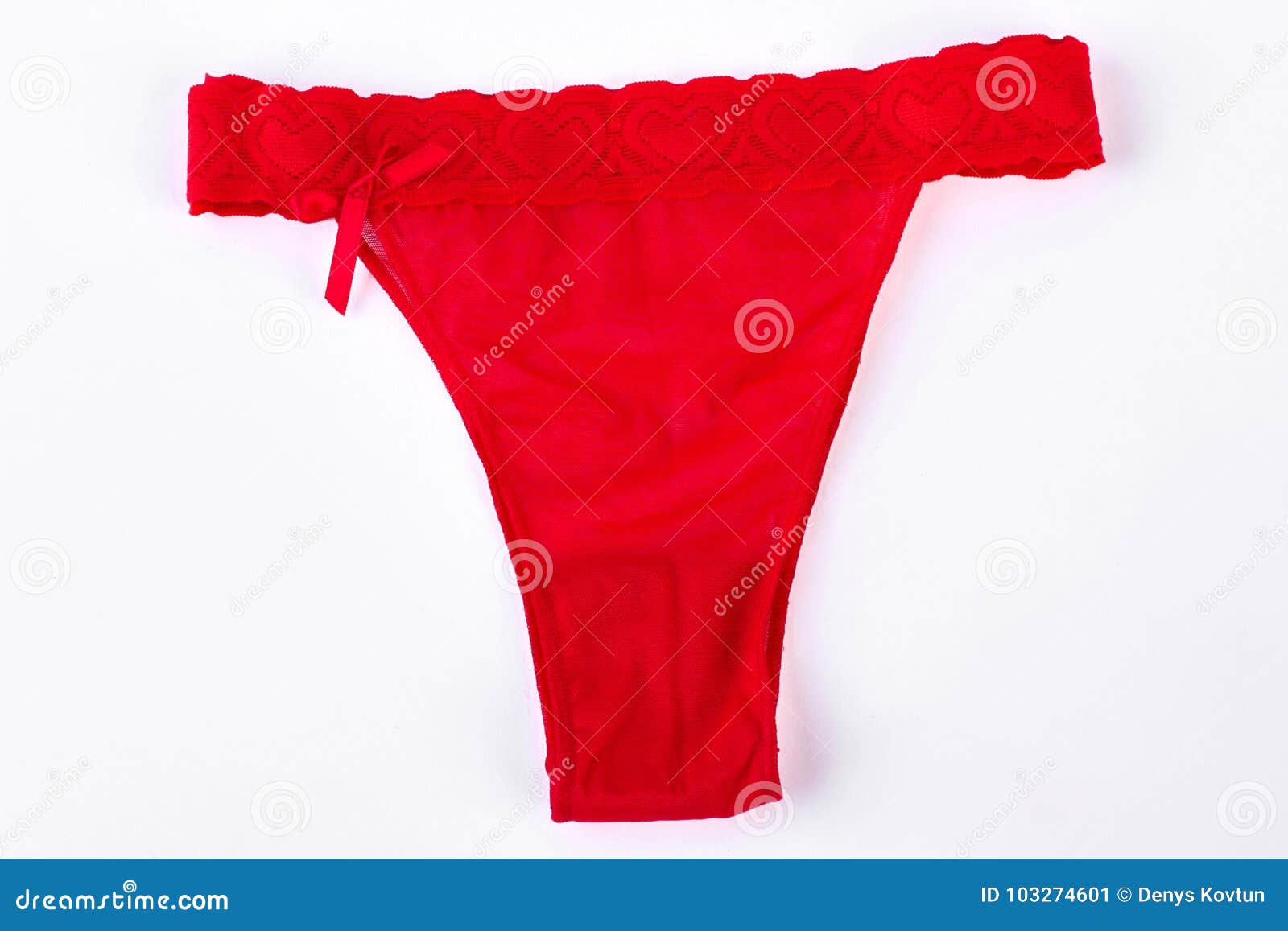 Red Women Underwear with Lace Isolated on White Background. Red