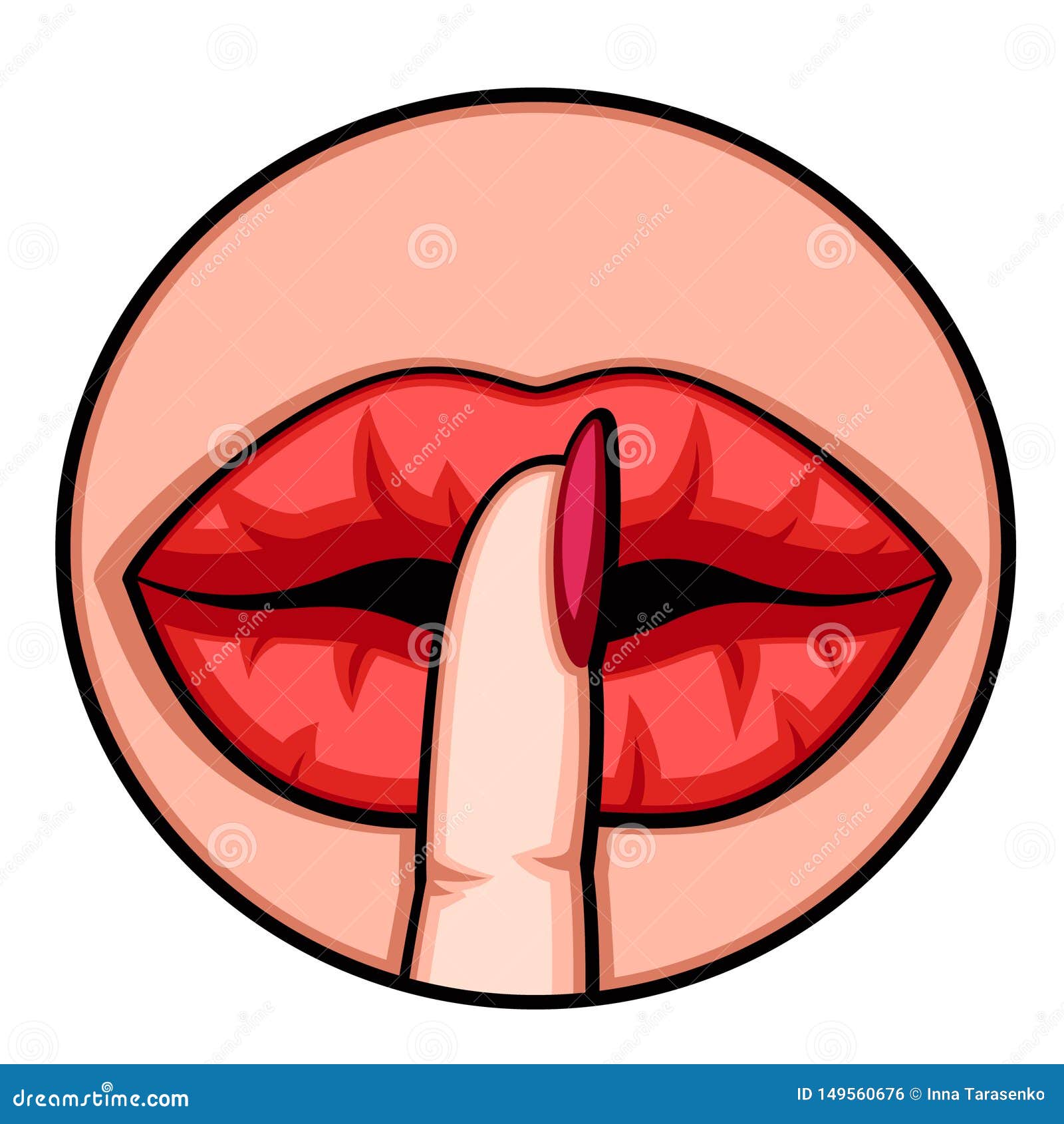 red female lips covered with a finger say shhh. logo on a white