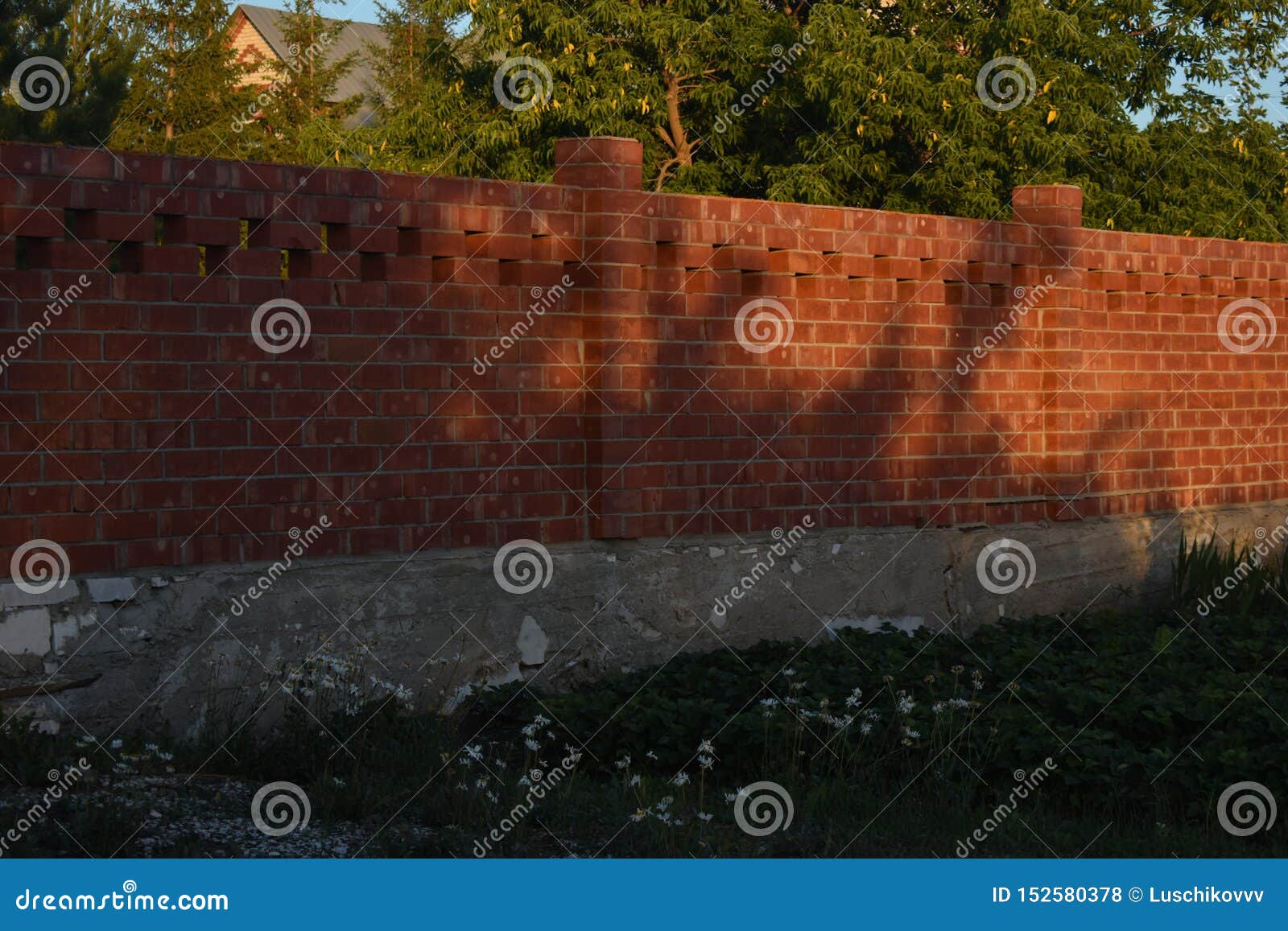 Red Fence In The Garden Stock Photo Image Of Brick 152580378