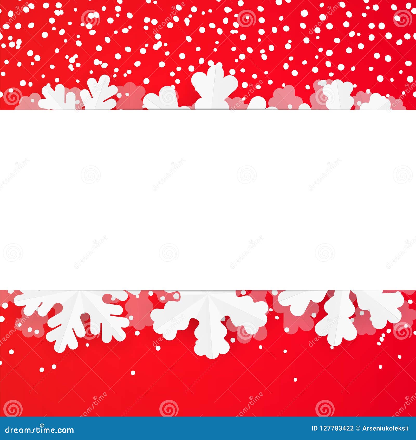 red festive winter greeting card  template with paper snowflakes. christmas and new year background with copyspace and snowf