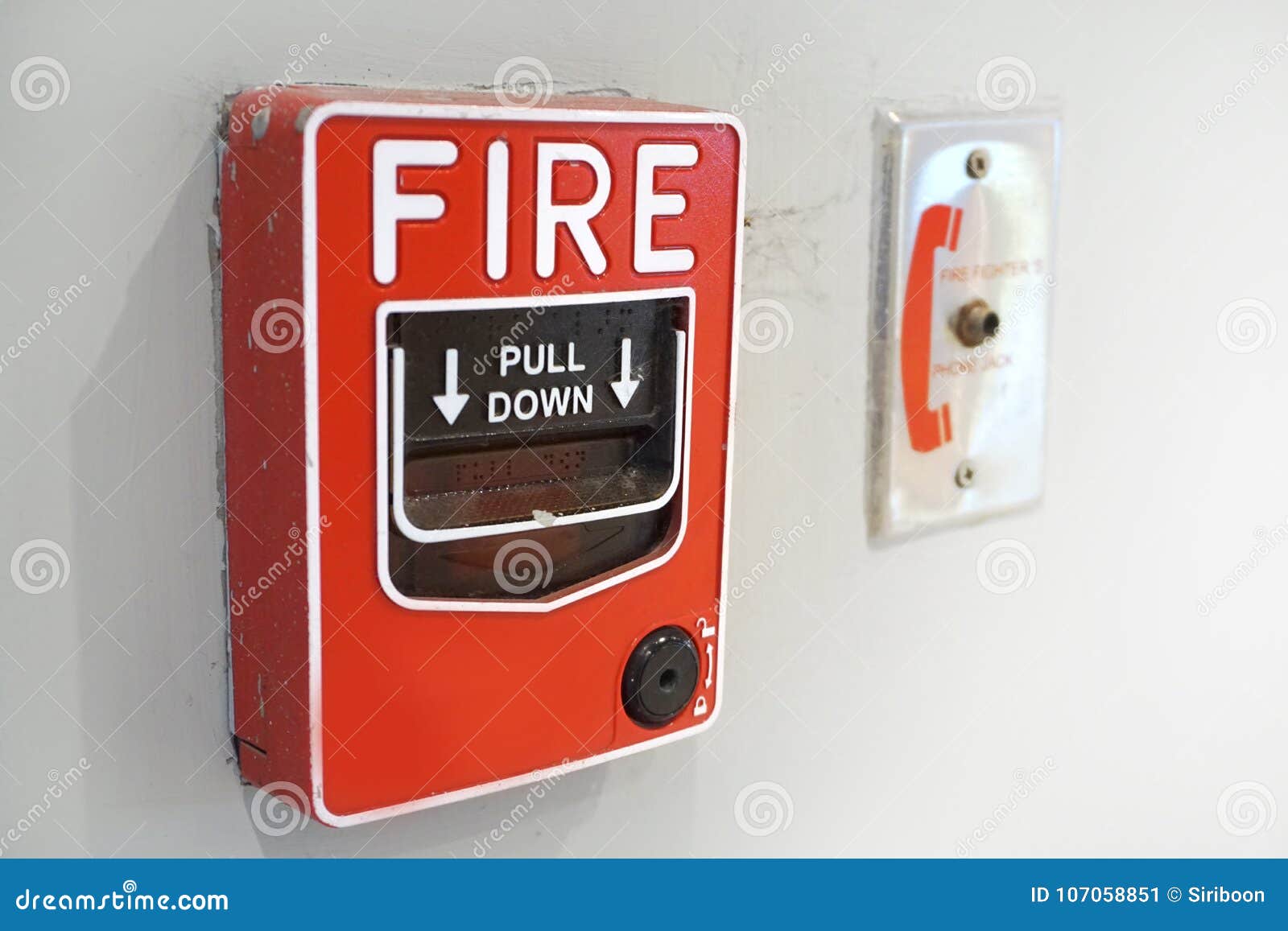 The Red Fire Alarm and Equipment on the White Wall. Stock Image - Image ...