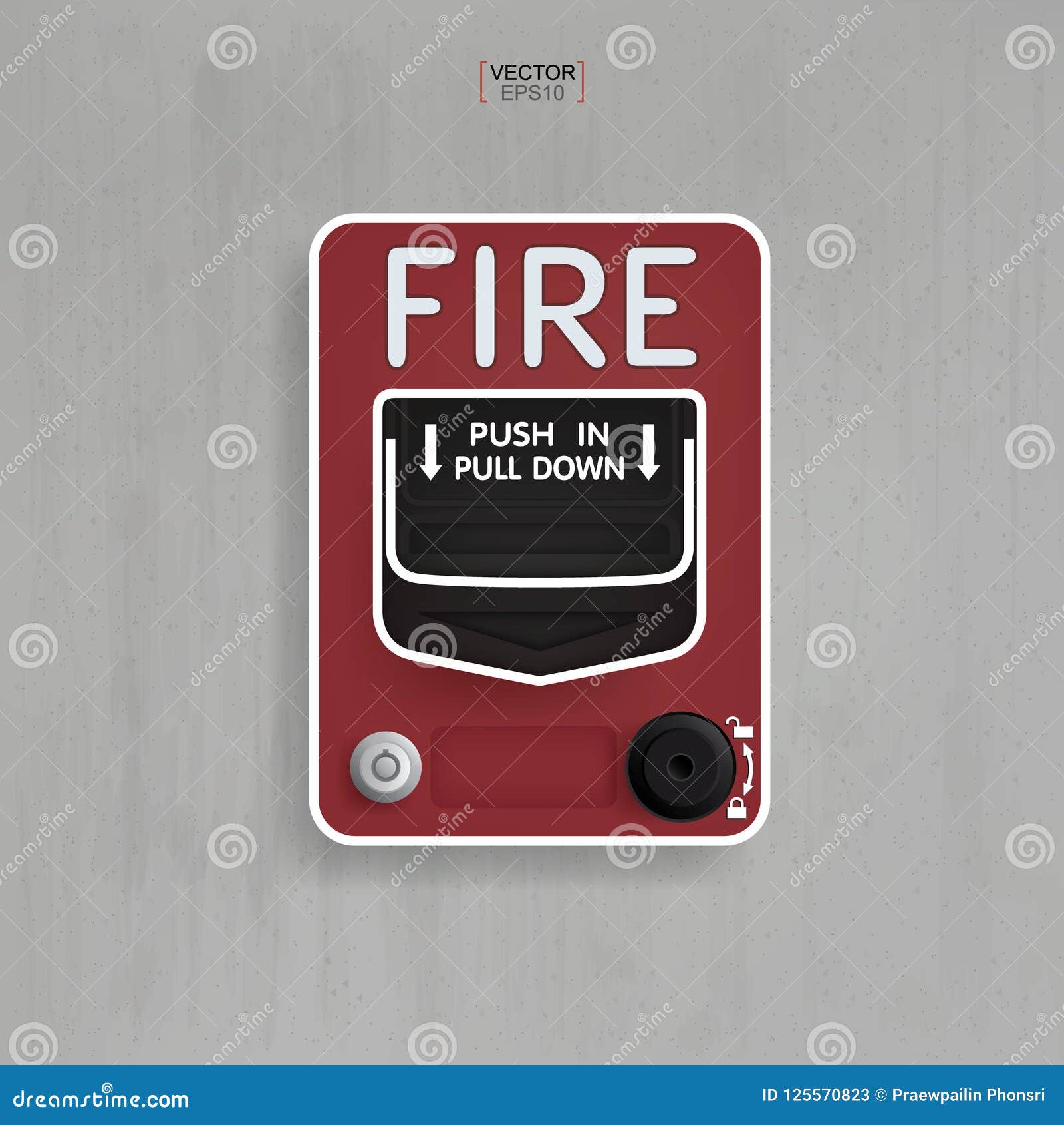 Red Fire Alarm Switch on Gray Concrete Background. Vector. Stock Vector ...