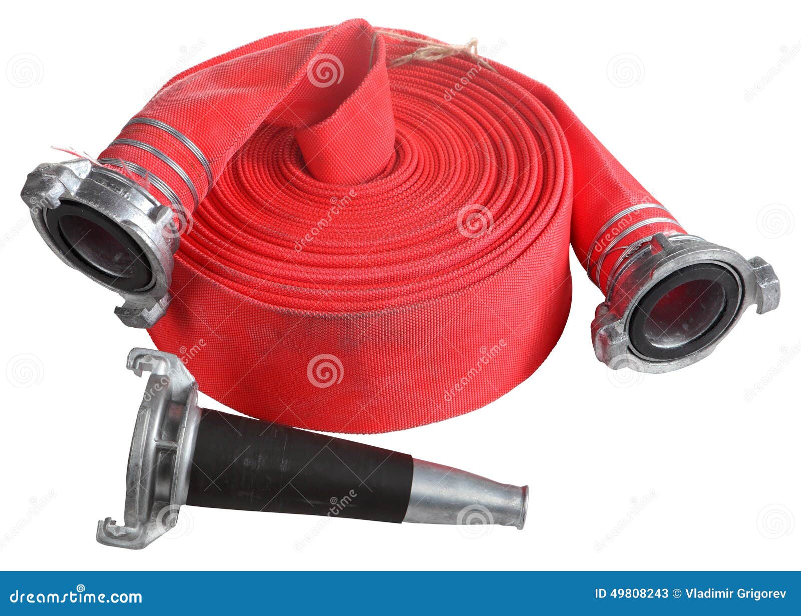 Red Fire Hose Winder Roll Roller, with Coupler and Nozzle. Stock Image -  Image of extinguish, background: 49808243