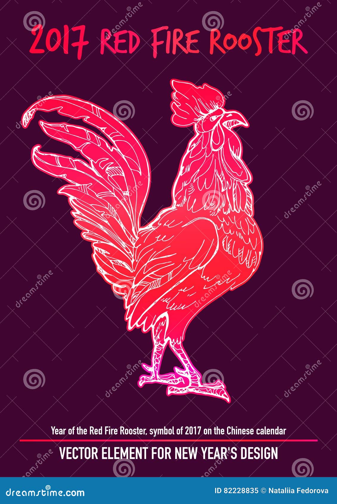 Red Fire Rooster. Rooster Year Chinese Zodiac Symbol. Stock Vector Illustration of cockerel
