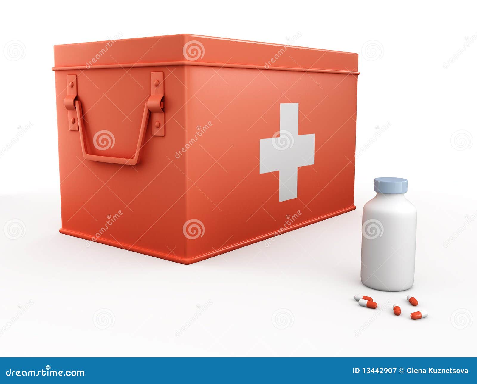 Red First Aid Kit and Bottle of Pills Stock Illustration Illustration