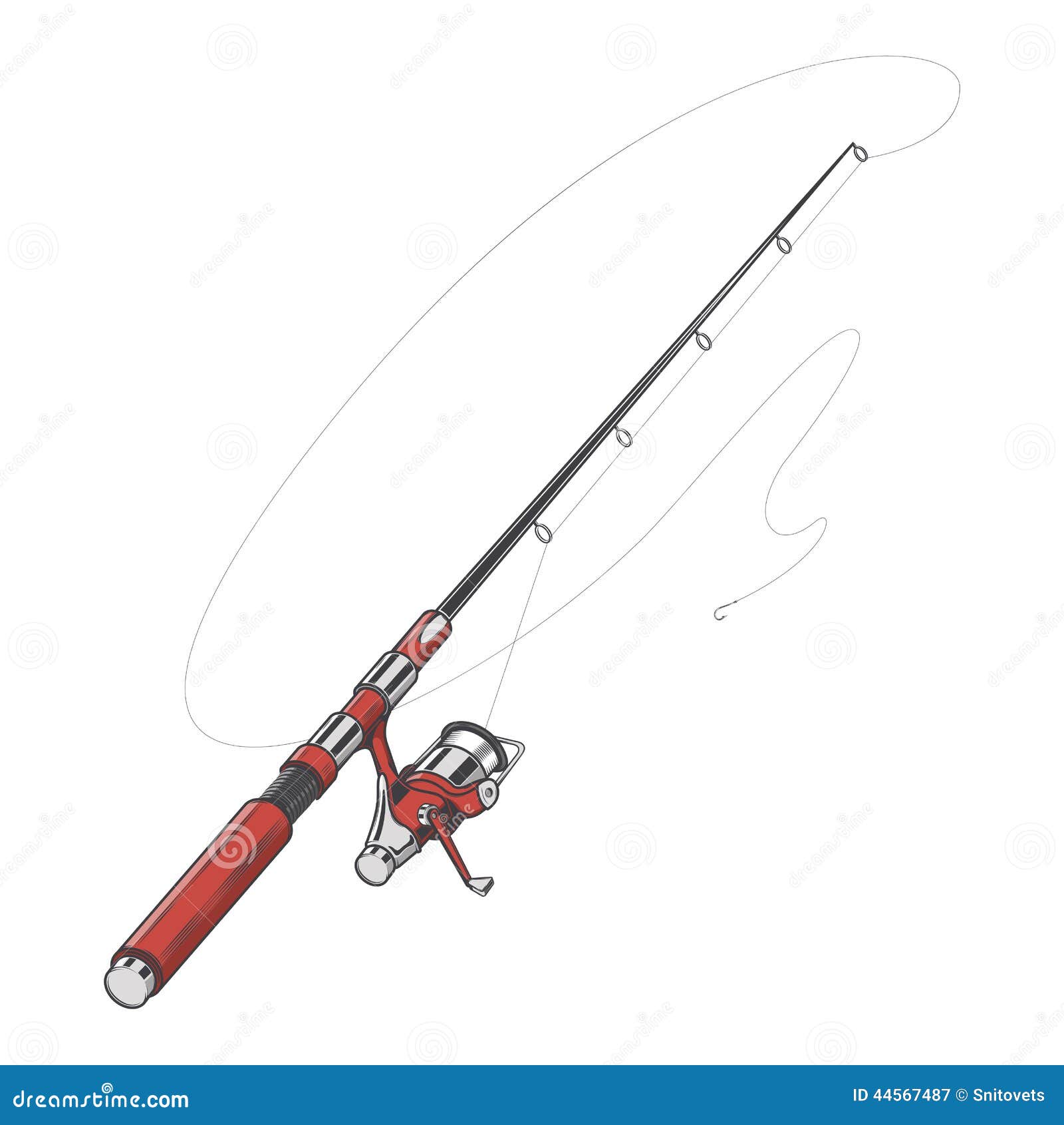 Red Fishing Rod, Spinning with Bait Isolated on a White Background. Color  Line Art. Retro Design Stock Vector - Illustration of hobby, concept:  44567487