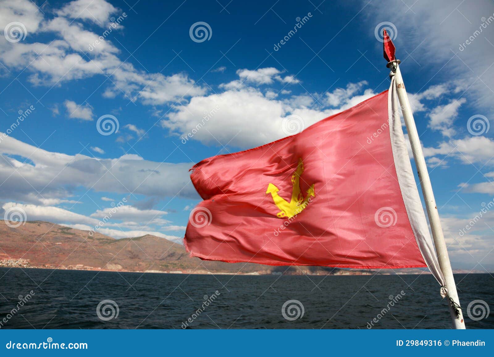 Red flag with anchor sign stock photo. Image of tourism 29849316