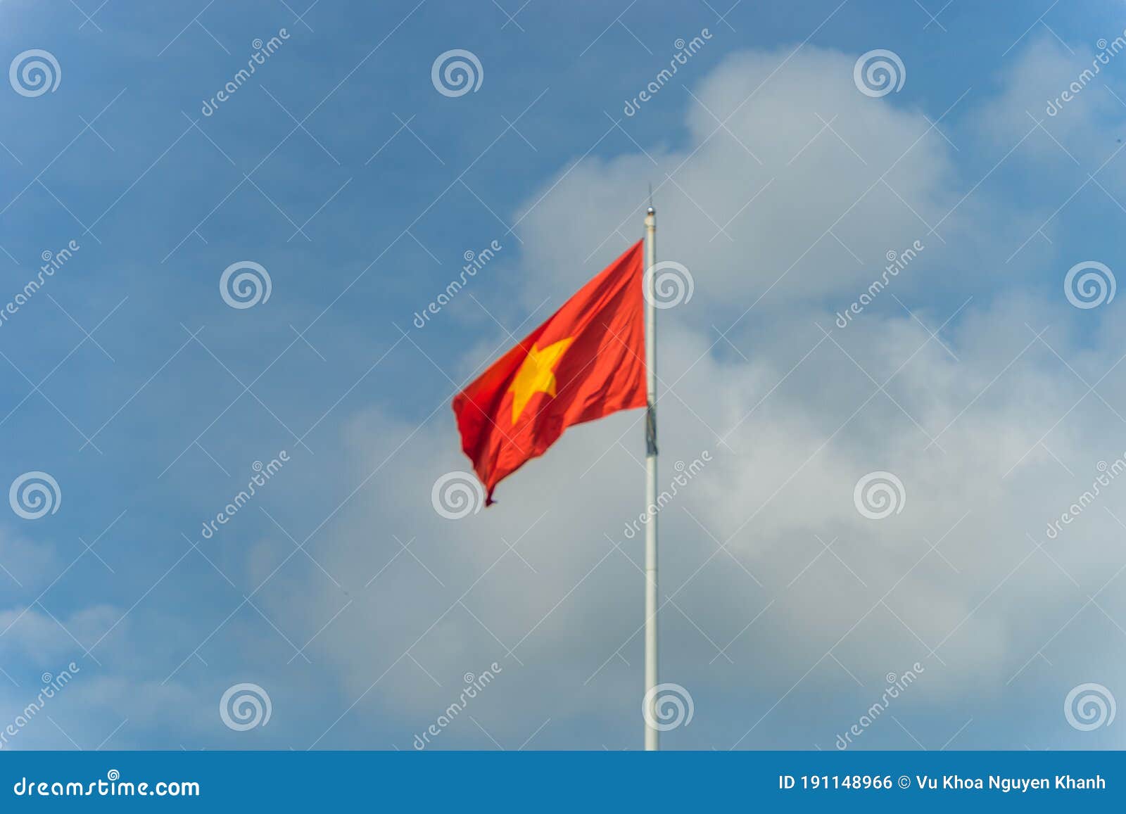 Red Flag with Yellow Star, Blue Sky with Clouds in Background. Rippled Texture. National Flag of Vietnam. Popular for Stock Illustration - Illustration of background, quality: 191148966