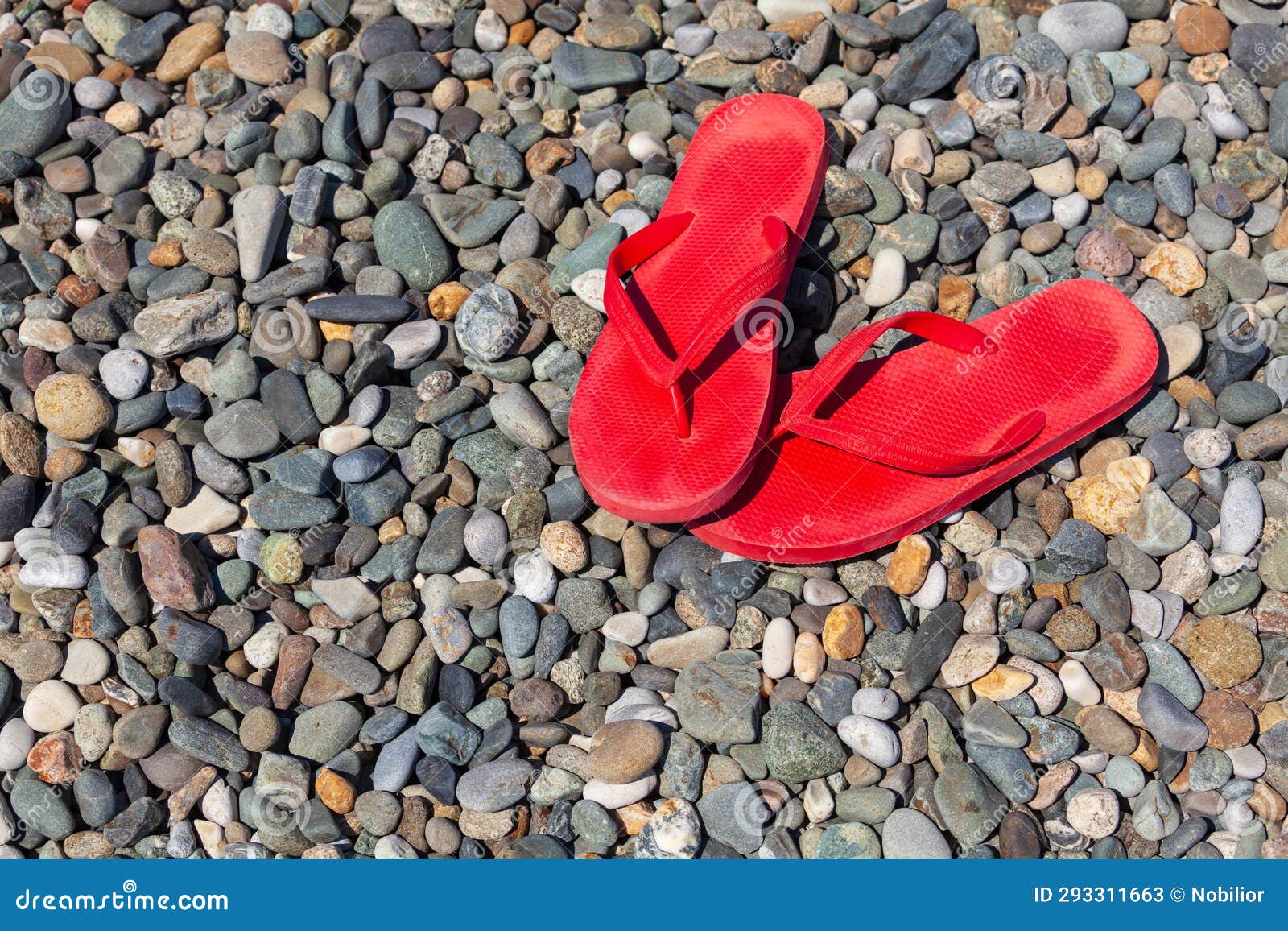 Red Flip Flops on a Pebble Beach Stock Image - Image of outdoor, pebble ...