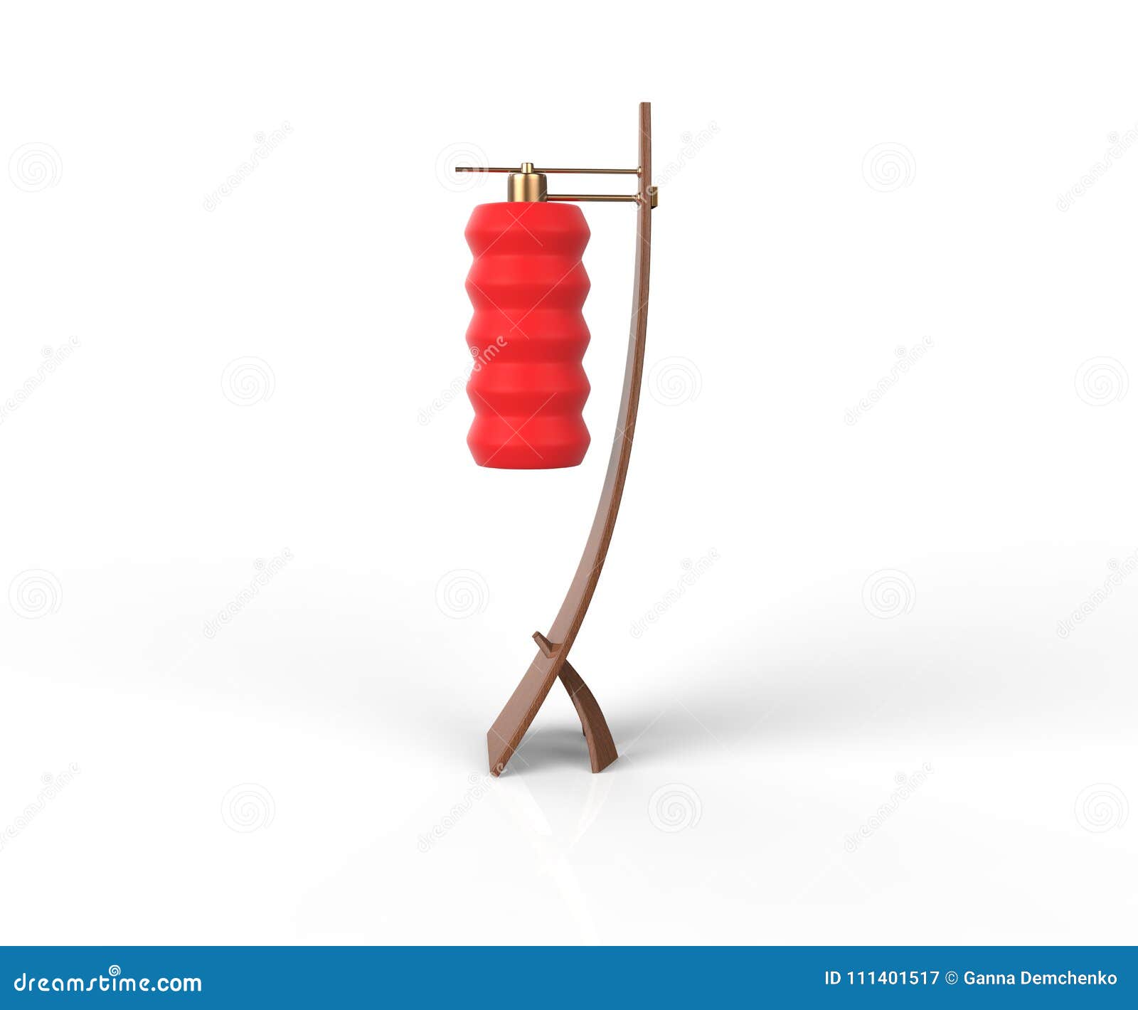 Red Floor Lamp In Japanese Style Isolated On White Background