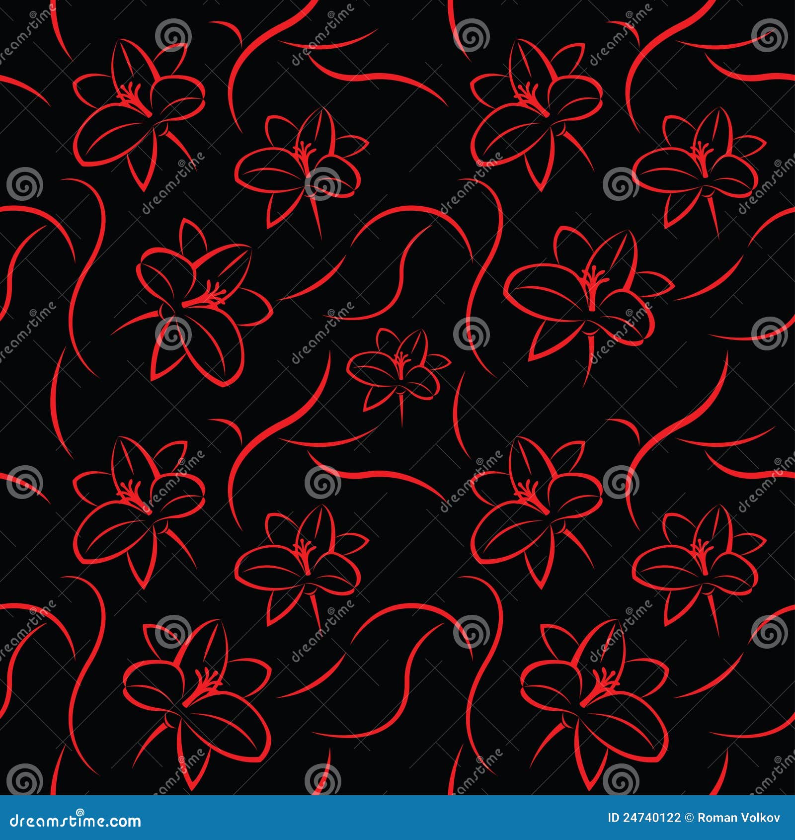 Red Floral Seamless on Black Stock Vector Illustration of leaf