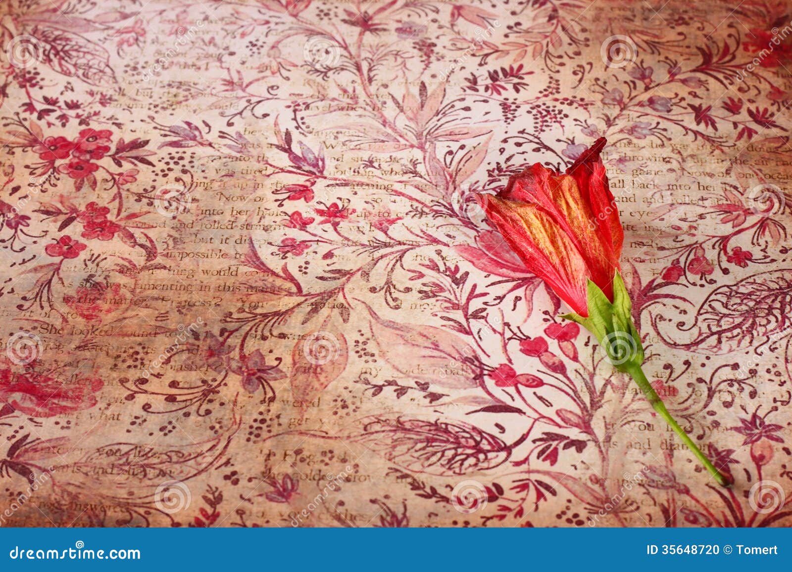 Red Flower on Vintage Grunge Background Stock Illustration