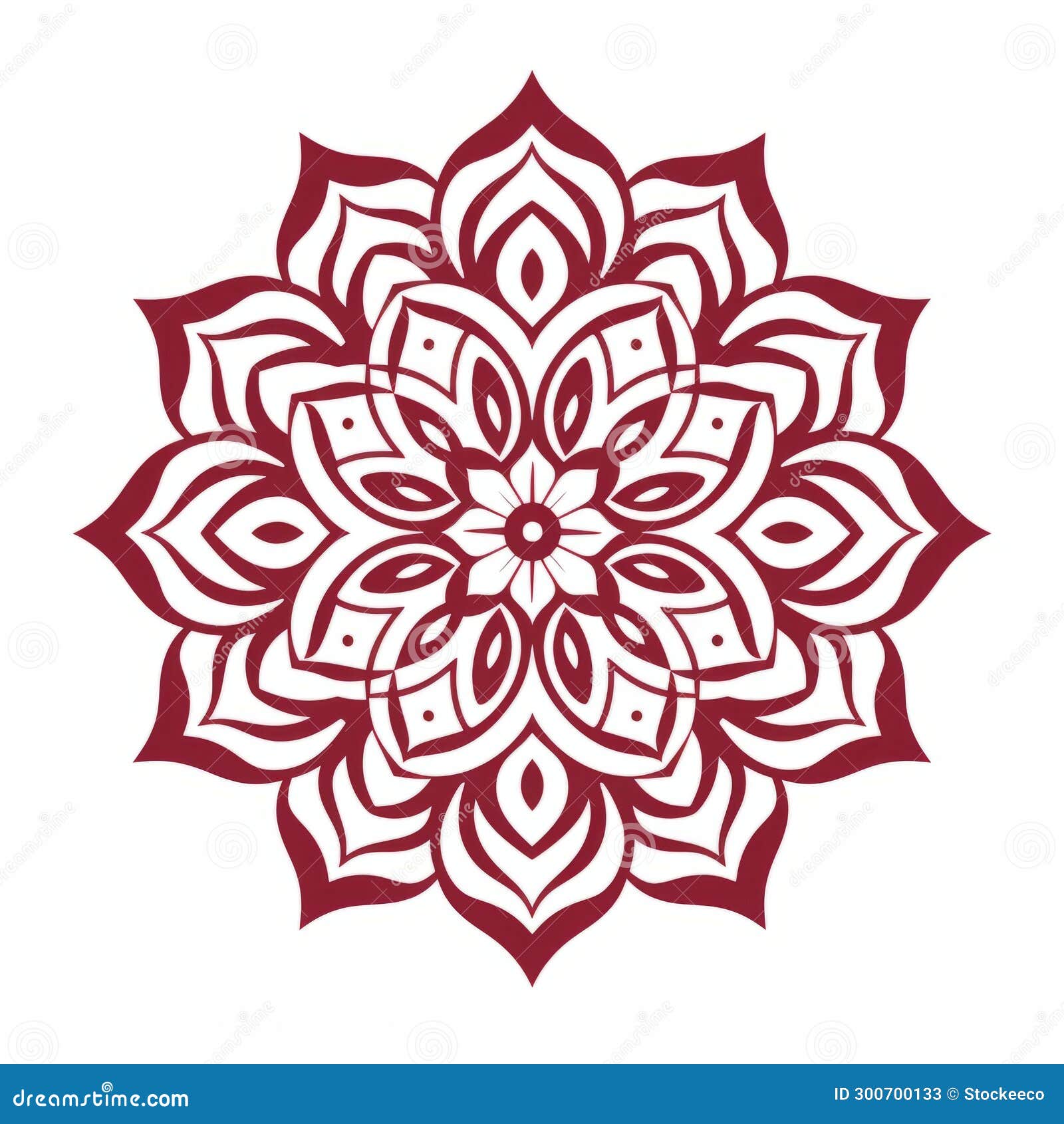 red flowering pattern mandala on white background