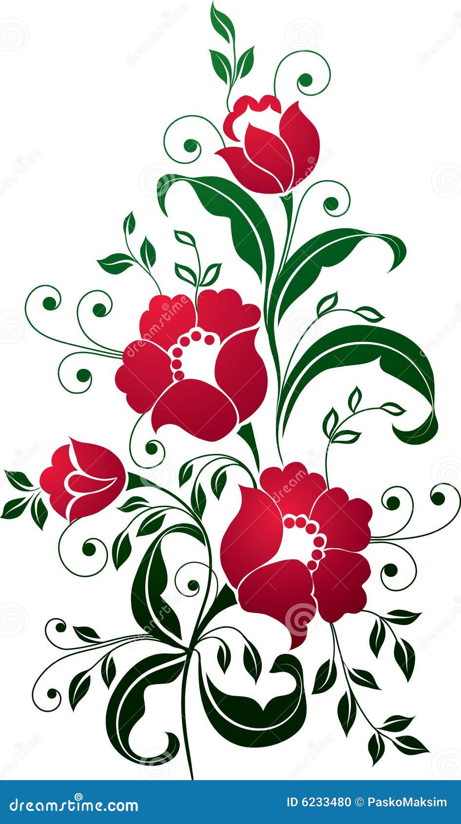 Red Flowers Art stock vector. Illustration of flora, green 6233480