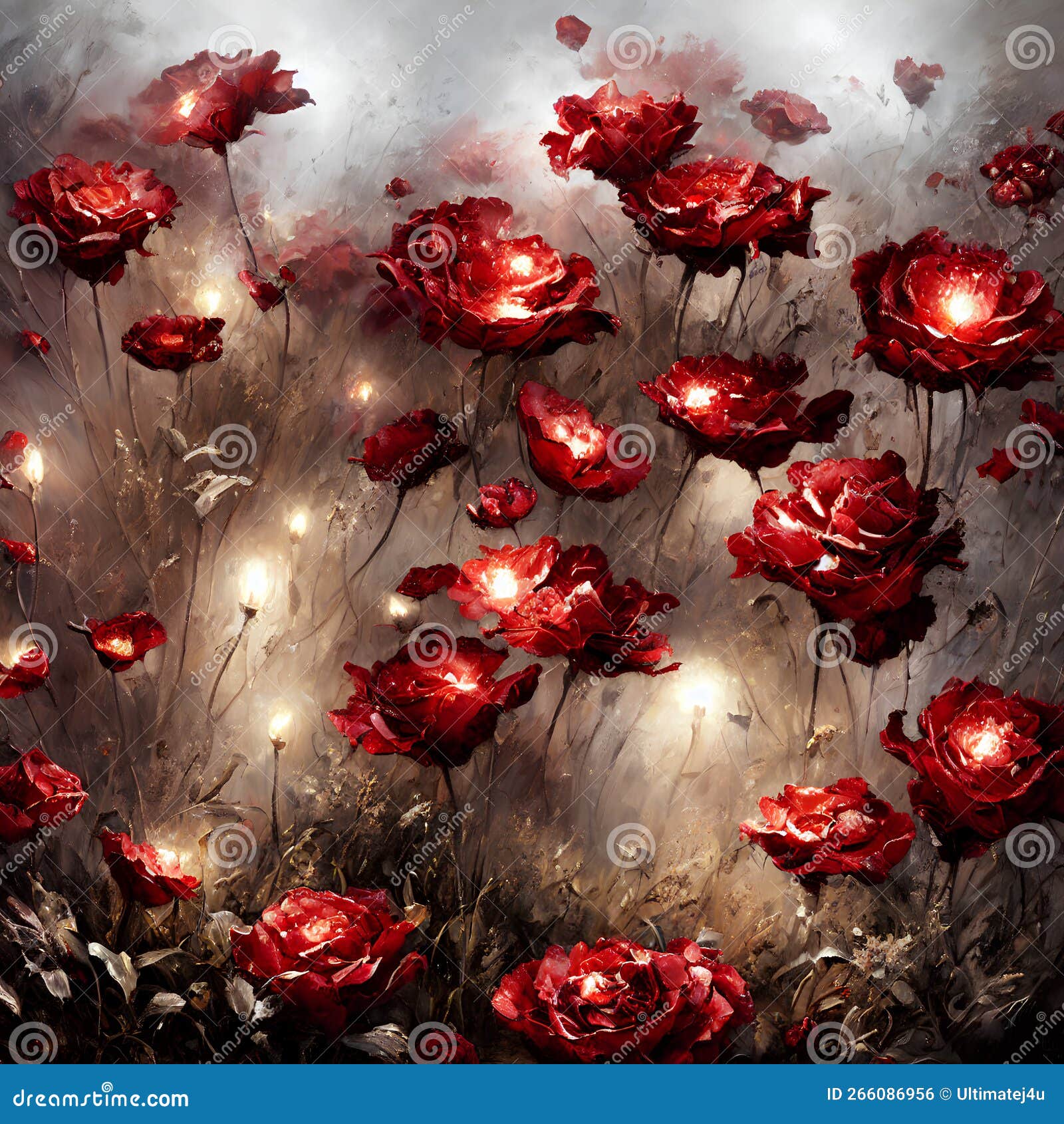 red flowers fantasy magical garden textured abstract background ai generative art