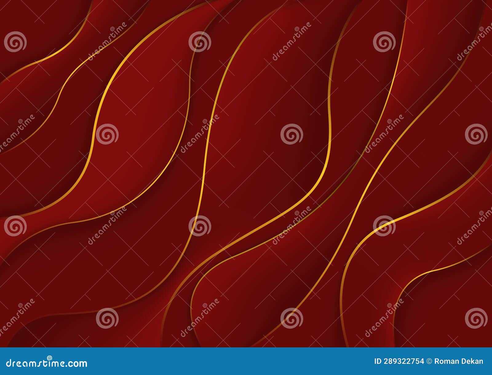 Red Flowing Waves with Golden Decorative Lines Stock Illustration ...