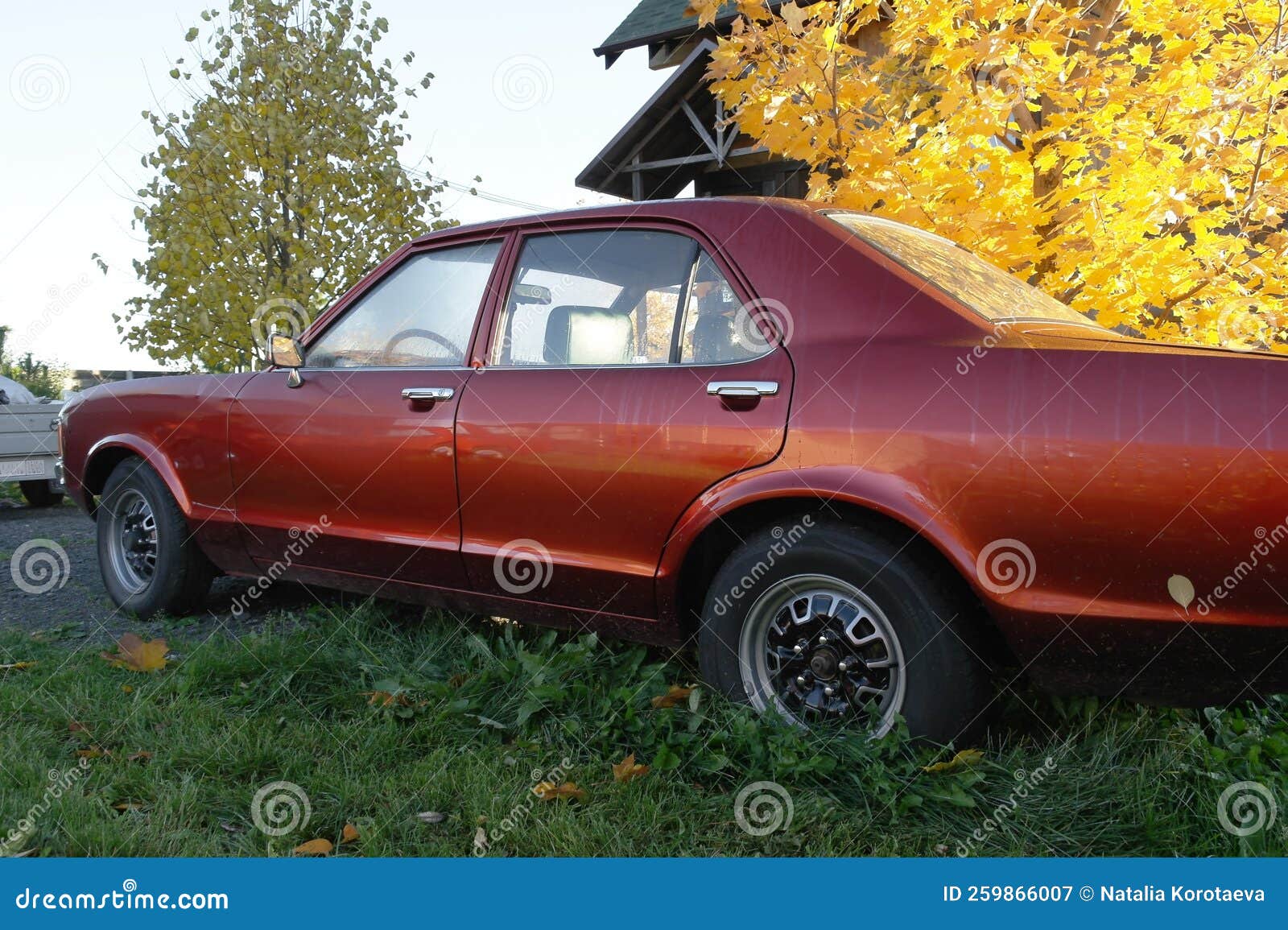 Red Ford, Retro Car in the Yard Stock Image Image of retro, classic