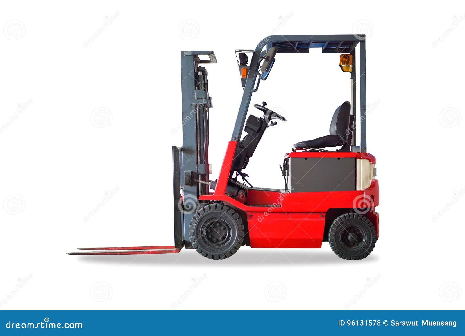 Red forklift truck shot stock photo. Image of commerce 96131578