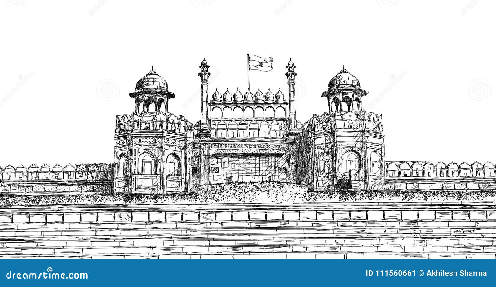 View Of Red Fort In Delhi, India. Vintage Hand Drawn Postcard Template.  Vector Illustration Royalty Free SVG, Cliparts, Vectors, and Stock  Illustration. Image 60399848.