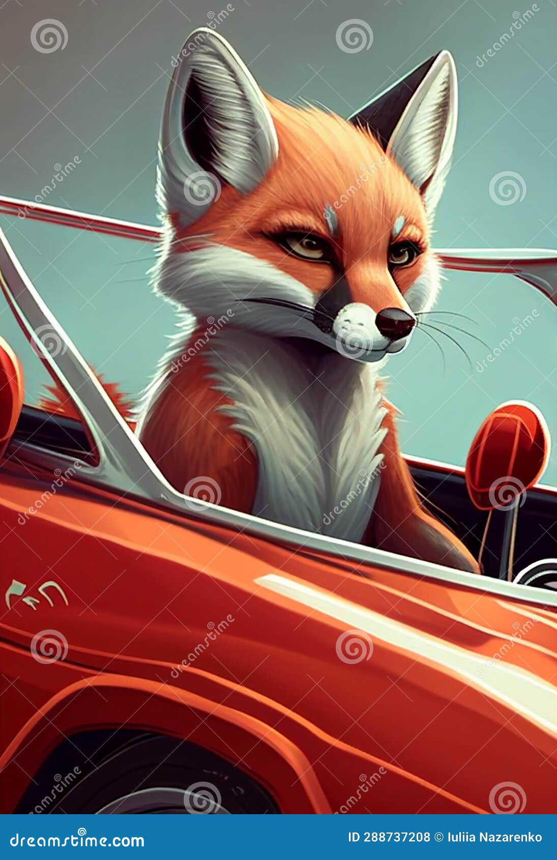 Red Fox Rides in a Red Sports Car in Animation Style. AI Generated ...